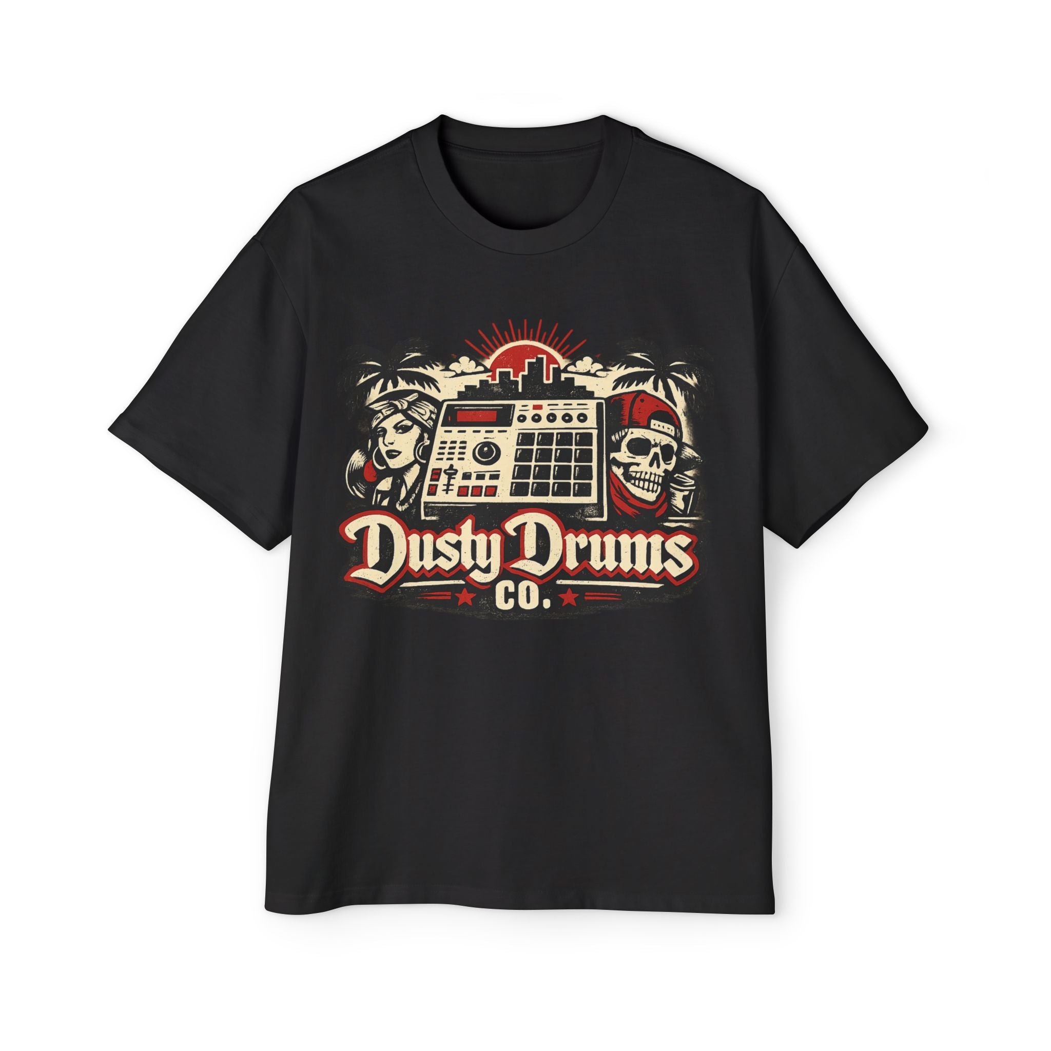 Dusty Drums Tee — Vintage Drum Machine Graphic Shirt