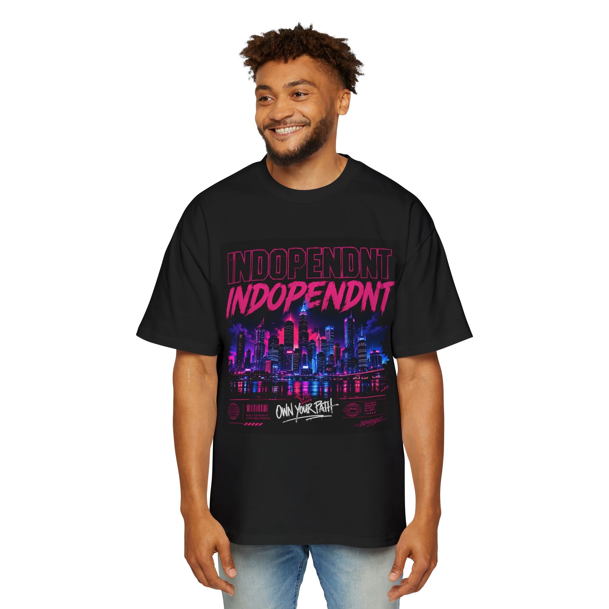 Indopendnt Neon City Tee — Retro Cyberpunk Men’s Graphic T-Shirt
