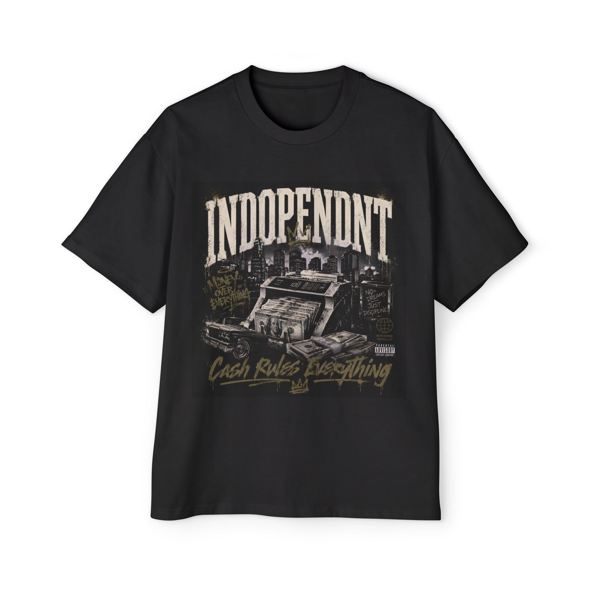 Independent Cash Rules Graphic Tee – Vintage Typewriter Men's Oversized T-Shirt