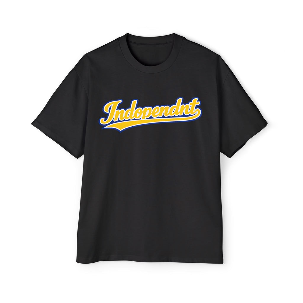 Independnt Script Tee — Retro Yellow & Blue Oversized Men’s T-Shirt