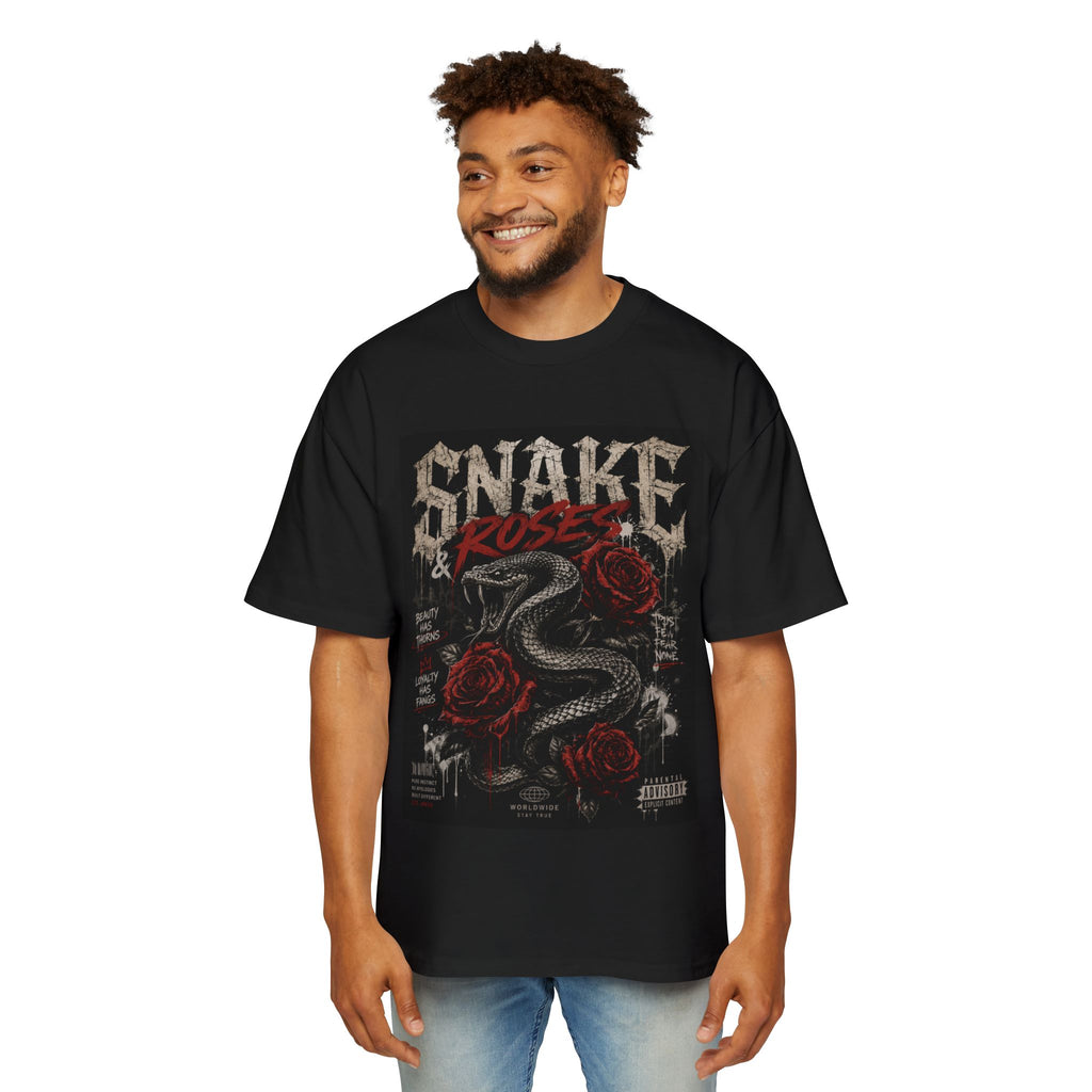 Snake & Roses Graphic Tee — Men's Oversized Rock Band Shirt