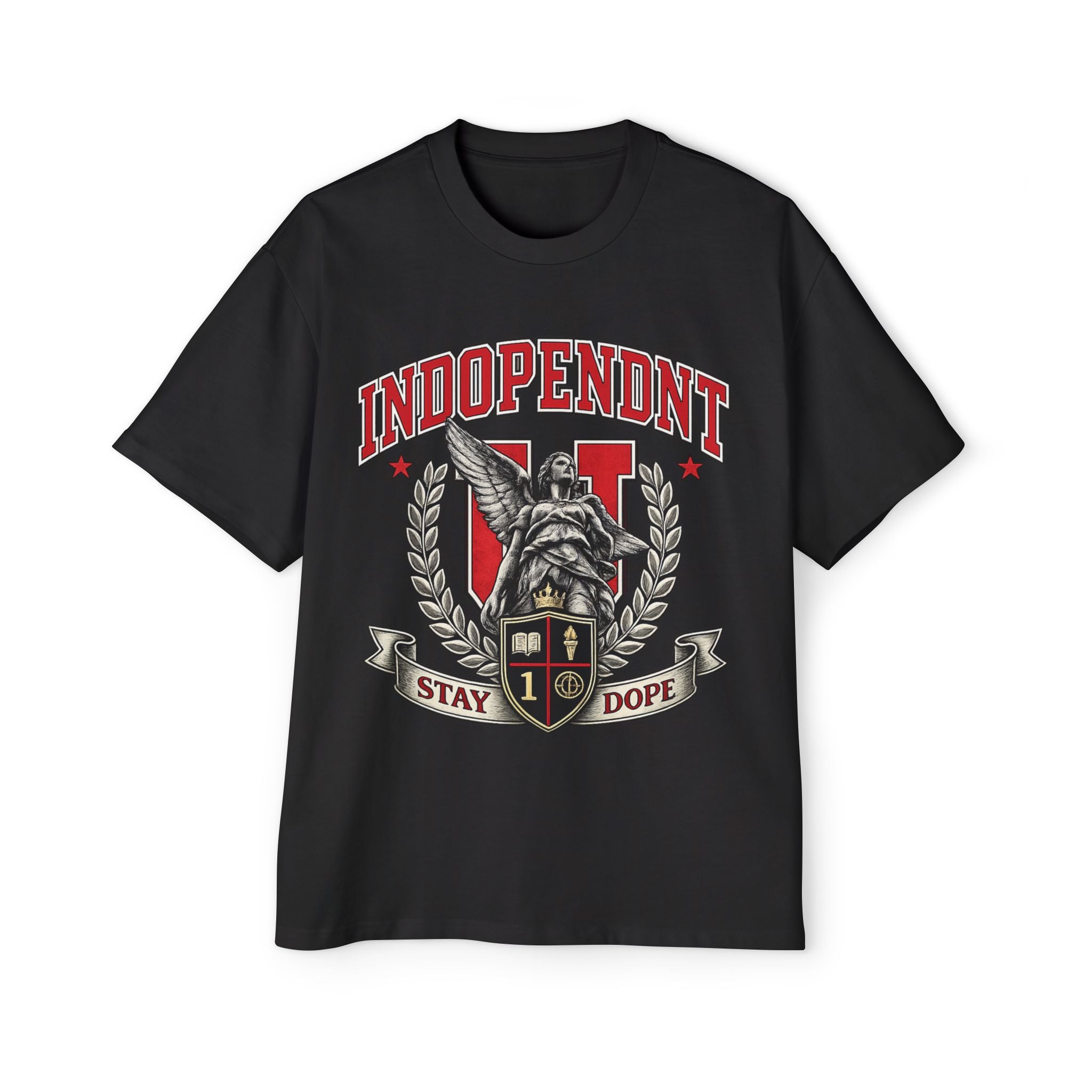 Indopendent Crest Graphic Tee — "Stay Dope" Oversized Men's T-Shirt