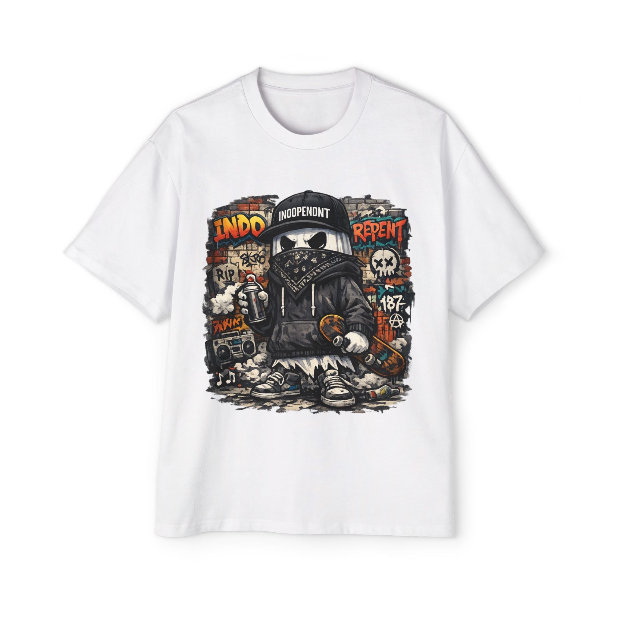 Skull Street Art Tee — "Independent Repent" Graphic T-Shirt
