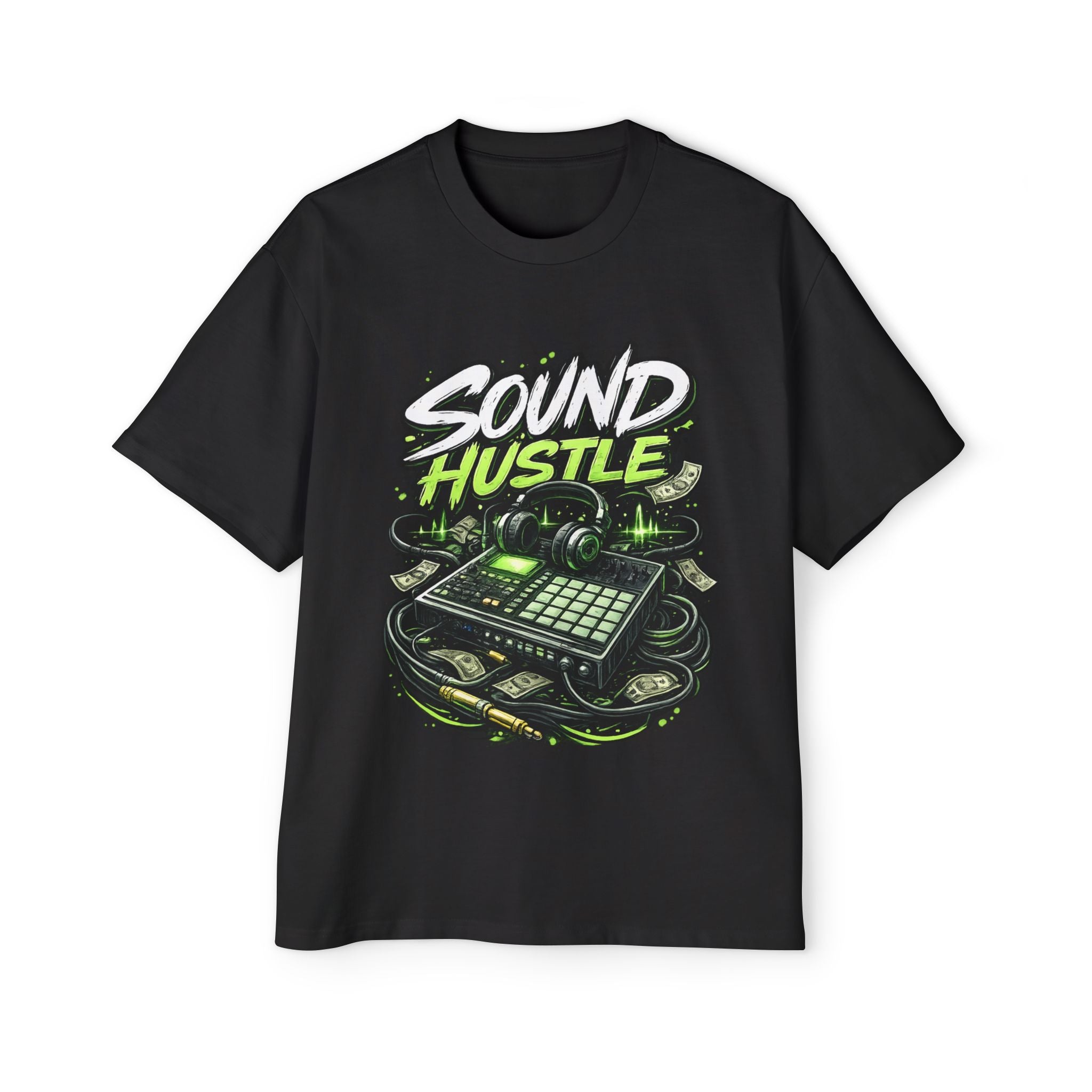 Sound Hustle Music T‑Shirt — Producer Gear Tee with Headphones & Beatpad Graphic