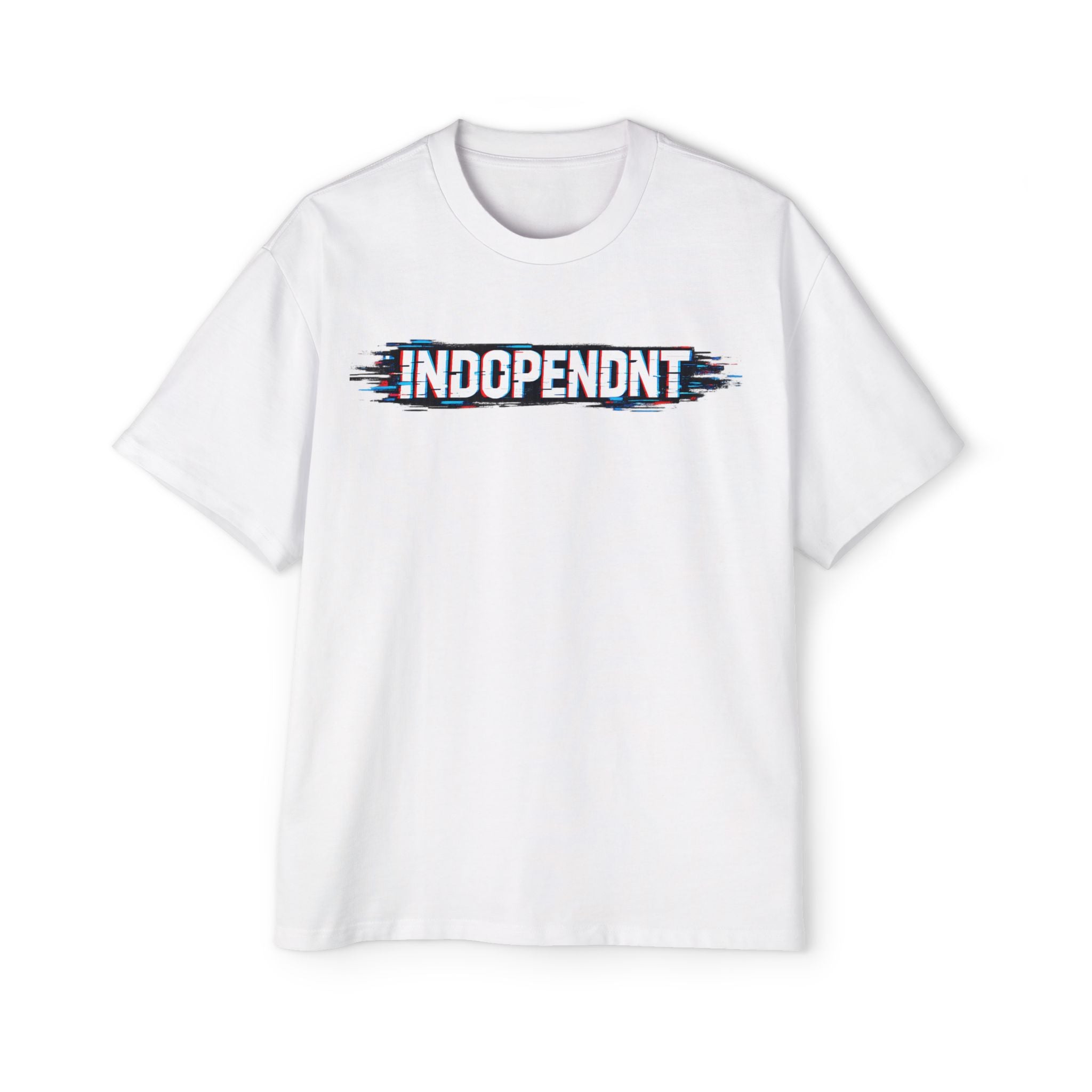 Independent Graphic Tee — Men’s Oversized White T-Shirt with Distressed Text
