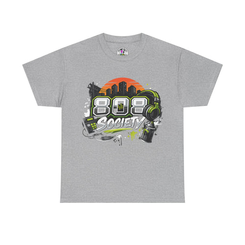 808 Society Graphic Tee — Retro City Sunset DJ Streetwear