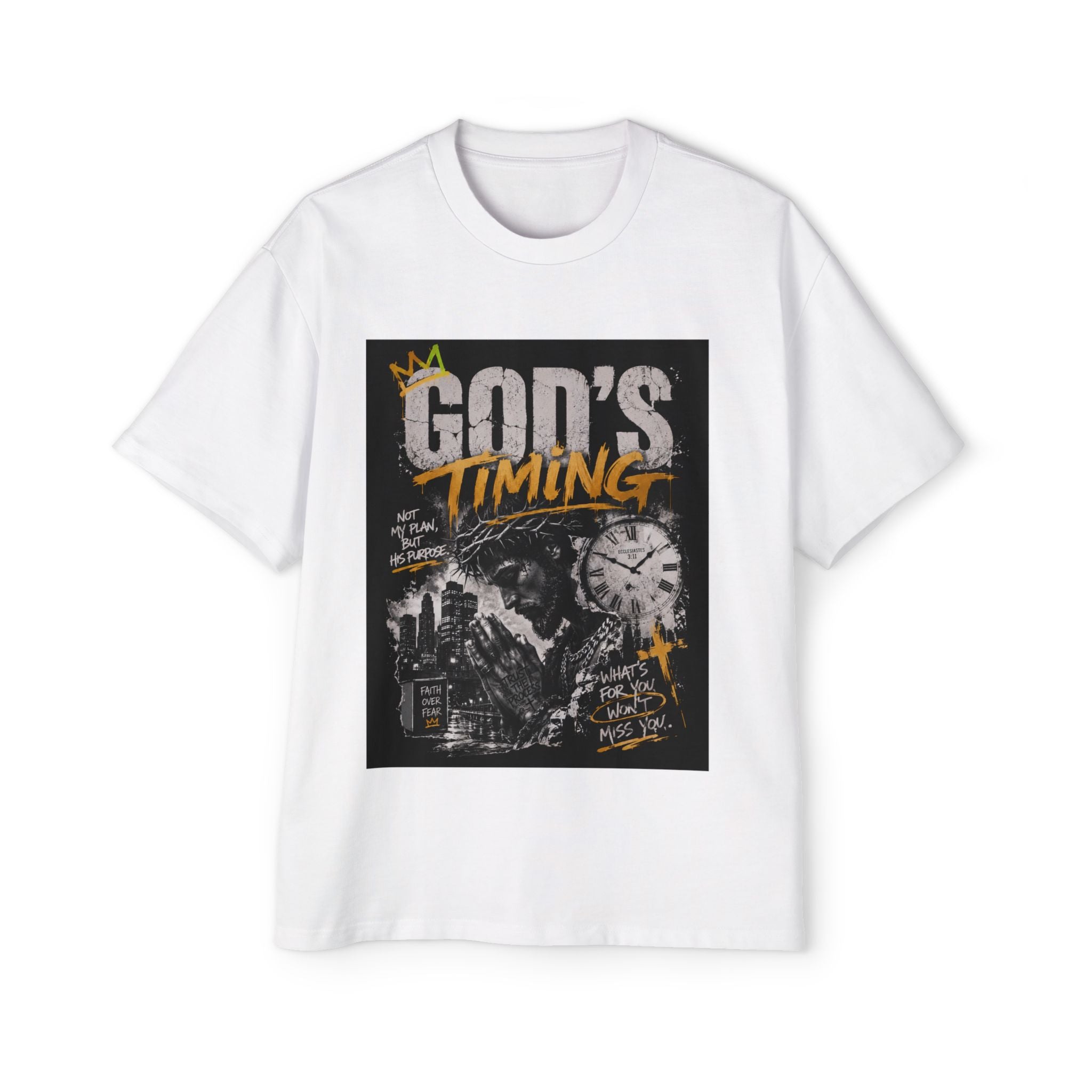 God’s Timing Graphic Tee — Christian Faith Oversized T-Shirt