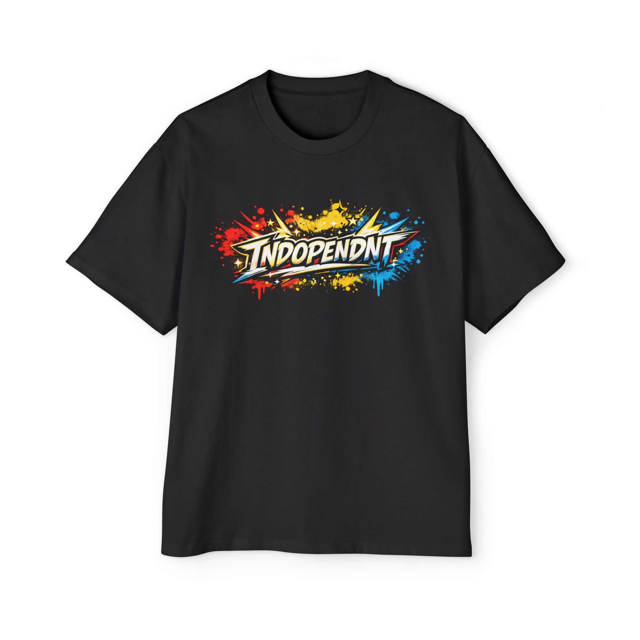 Independent Comic-Style Graphic Tee — Bold Color Splash Logo