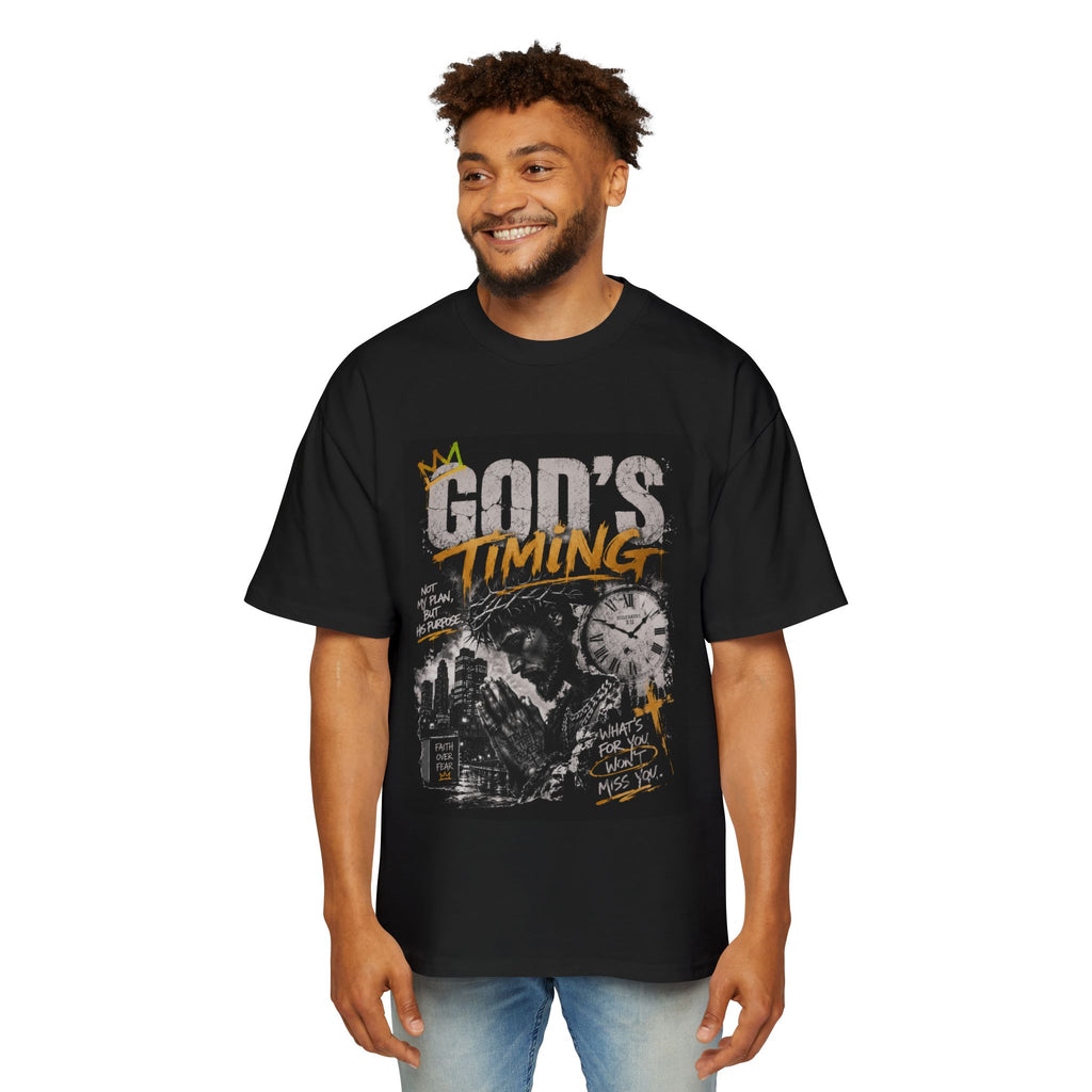 God’s Timing Graphic Tee — Christian Faith Oversized T-Shirt