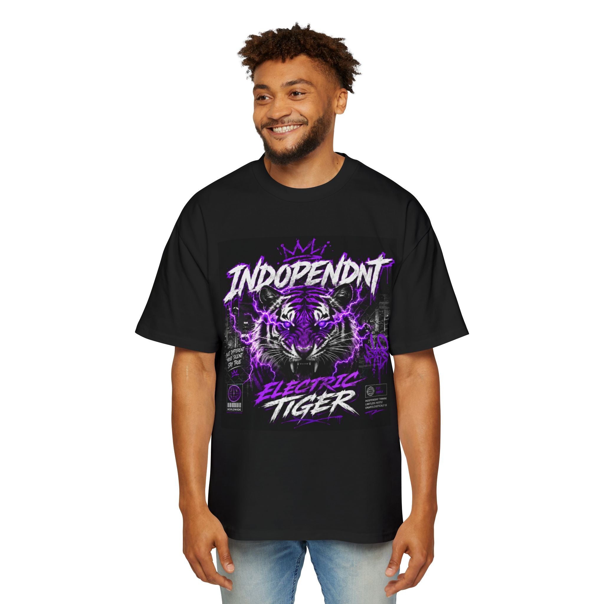 Electric Tiger Graphic Tee — "Indopendnt" Retro Neon Streetwear