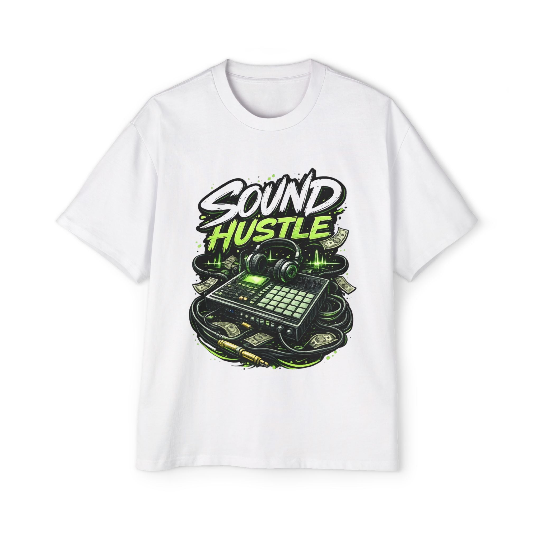 Sound Hustle Music T‑Shirt — Producer Gear Tee with Headphones & Beatpad Graphic