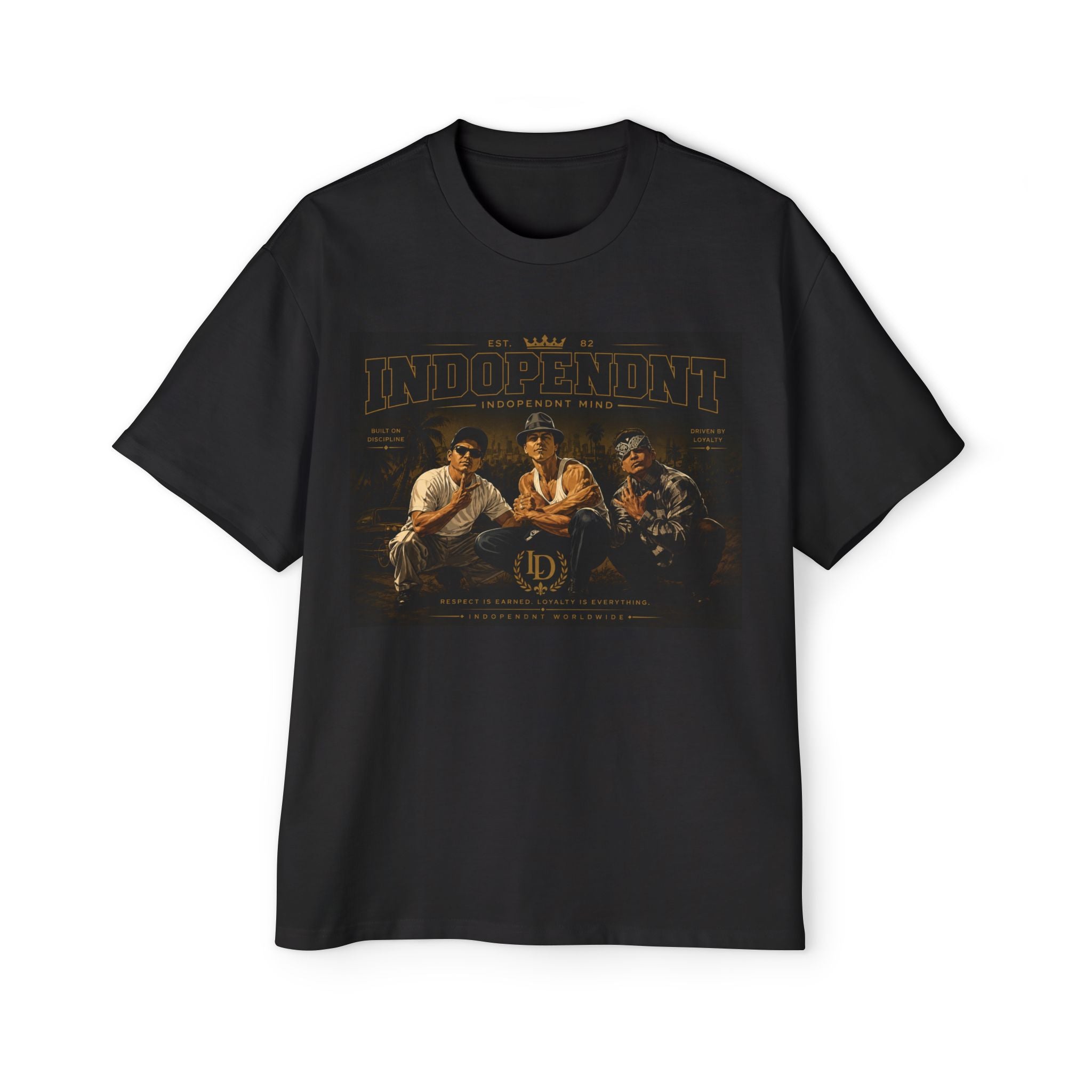Independent Men’s Oversized Tee — Vintage Trio Graphic