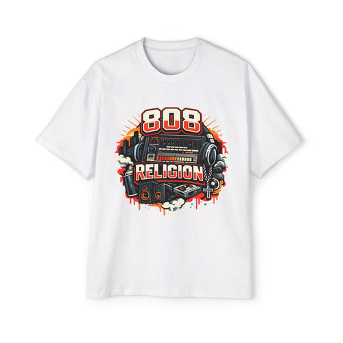 808 Religion Tee — Retro Boombox Graphic T-Shirt for Music Lovers