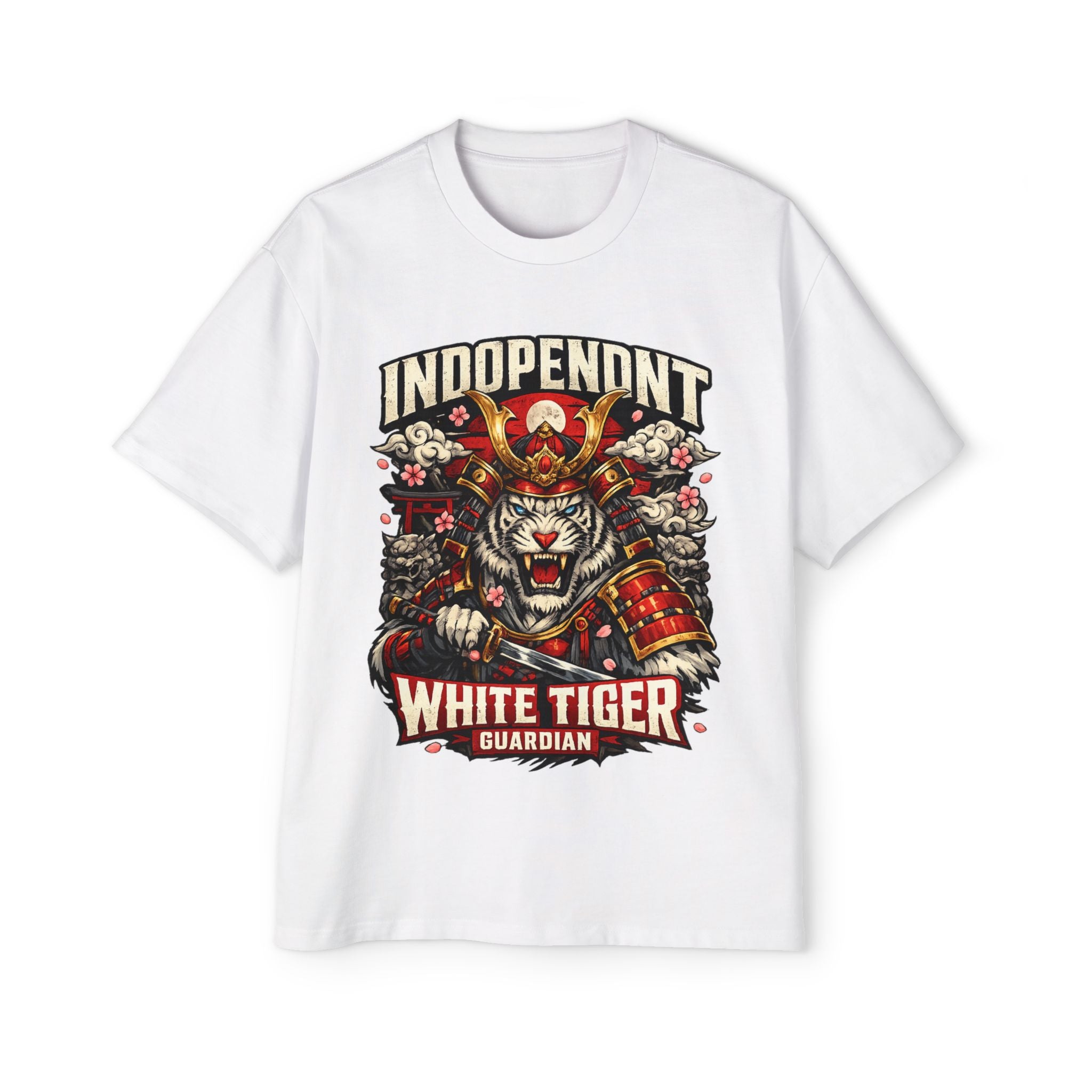 White Tiger Samurai Tee — 'Independent White Tiger Guardian' Graphic Men's Shirt