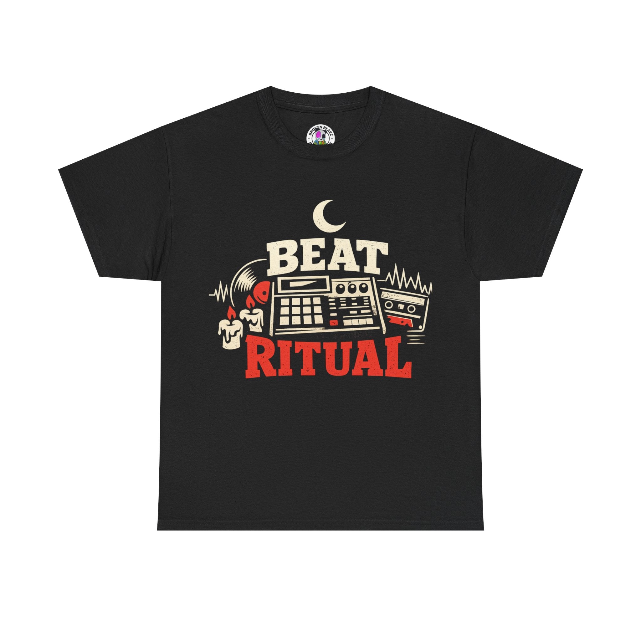 Beat Ritual T-Shirt — Retro Drum Machine & Cassette Music Tee