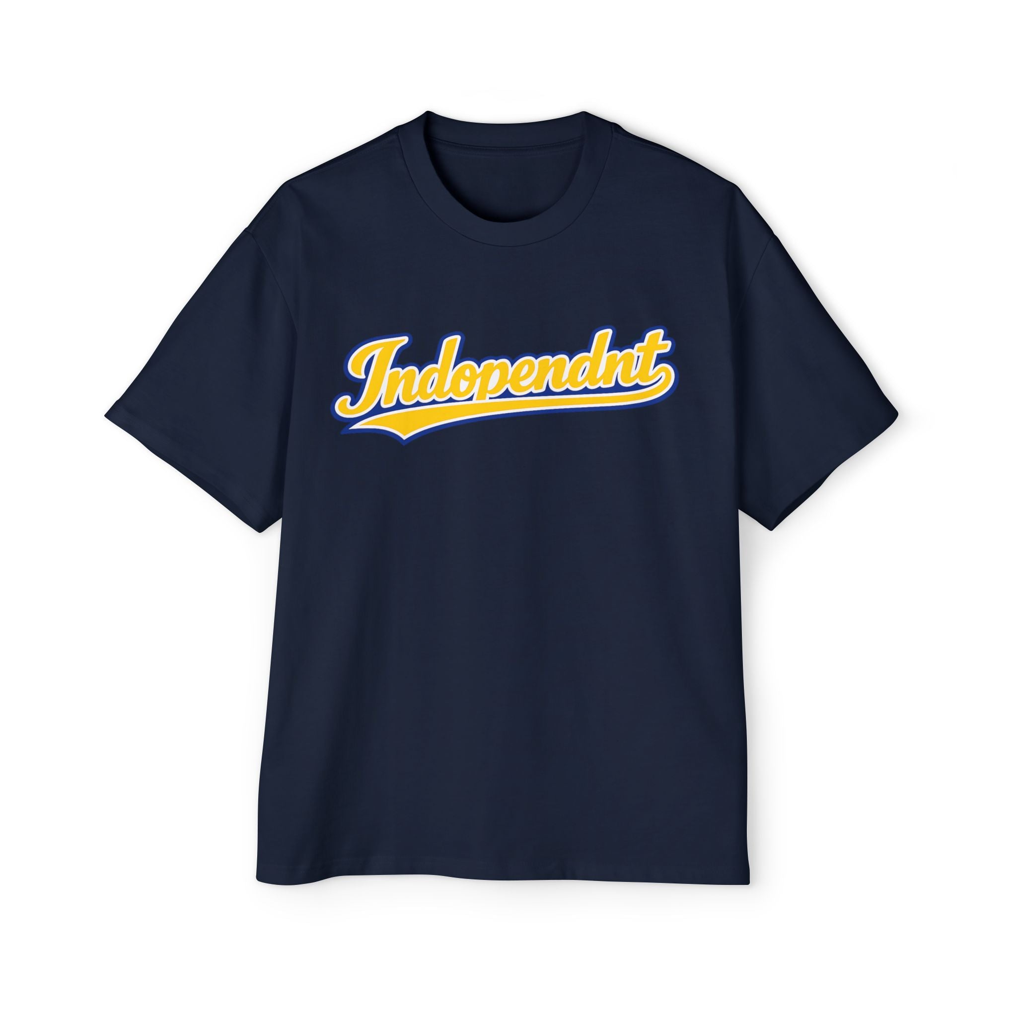 Independnt Script Tee — Retro Yellow & Blue Oversized Men’s T-Shirt