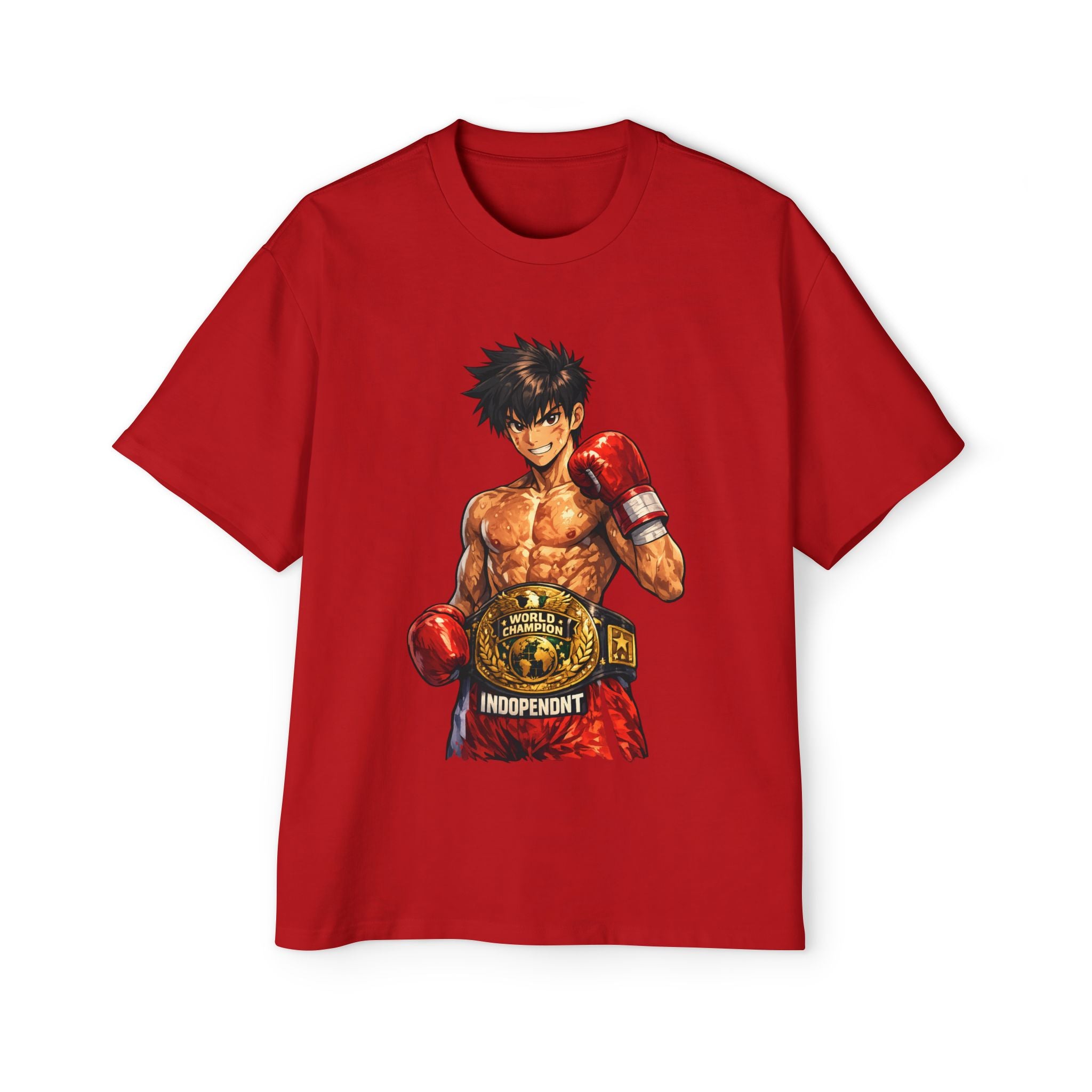 Boxing Champion Graphic Tee — Men’s Oversized Anime Fighter Shirt