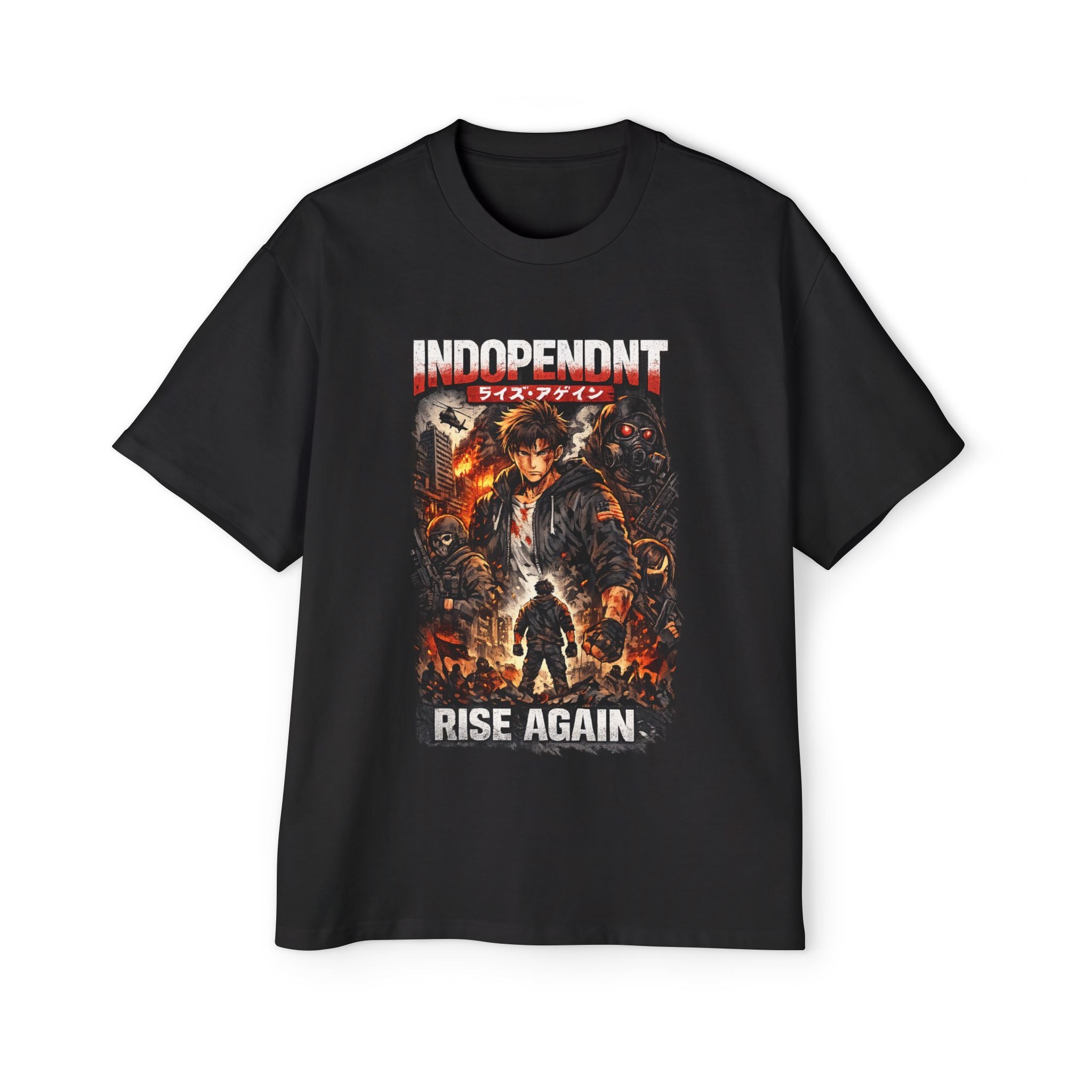 Rise Again Graphic Tee — "Independent" Anime-Style Men’s Oversized T-Shirt