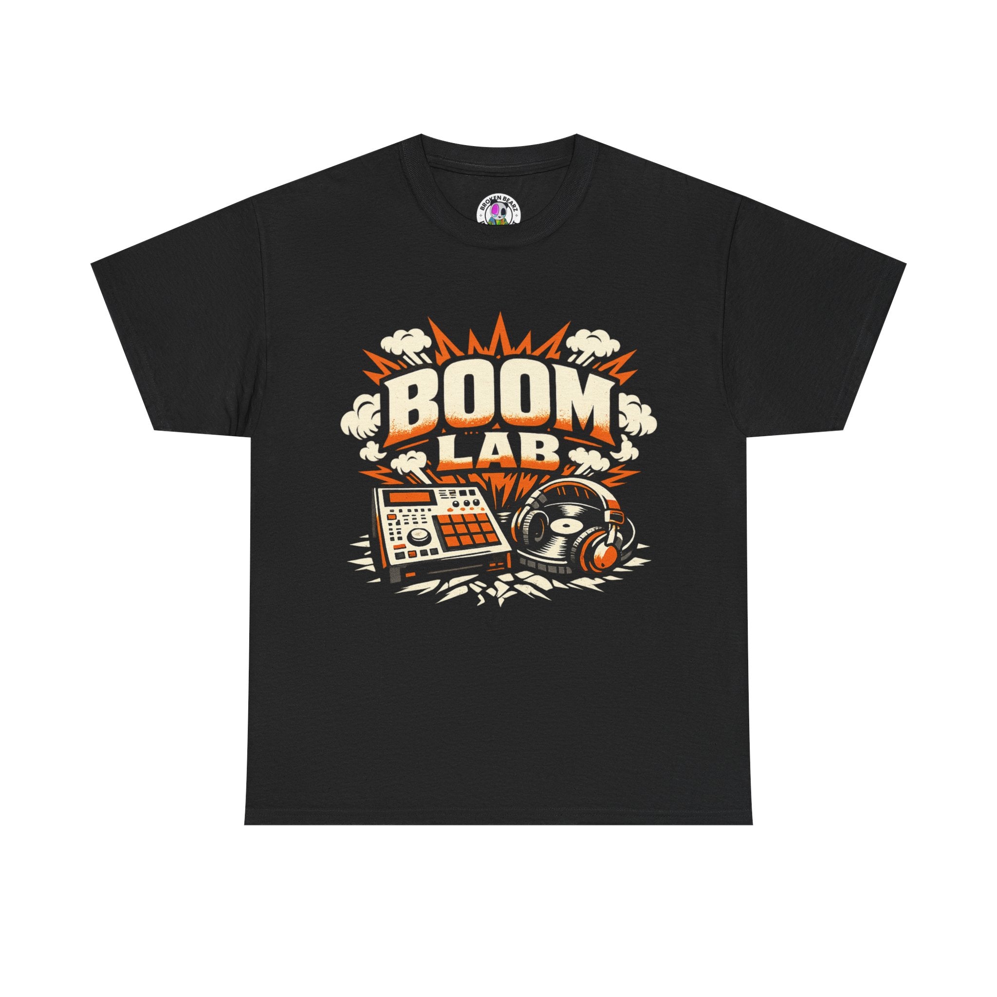 Boom Lab T‑Shirt — Retro Drum Machine & Headphones Music Tee