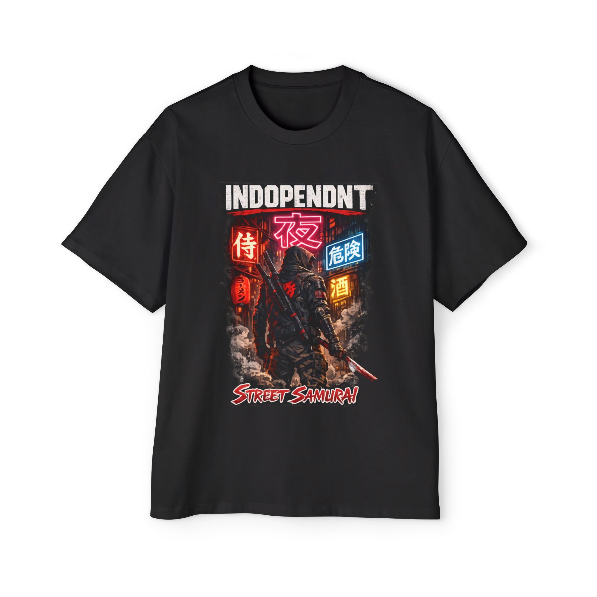 Street Samurai Tee — 'Independent' Neon Samurai Graphic T-Shirt