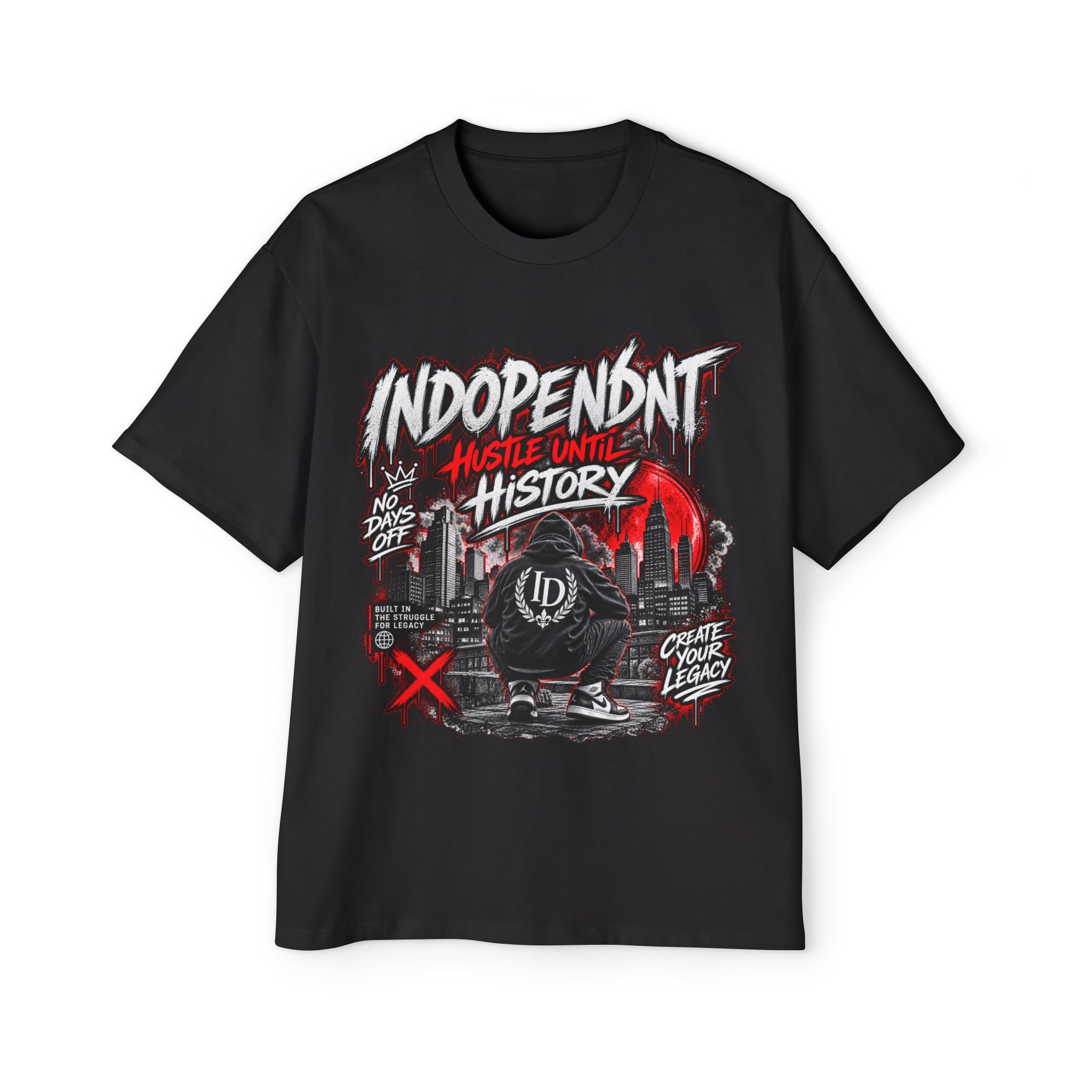 Indopendnt Hustle Tee — Men's Graphic Oversized Shirt ('Hustle Until History')