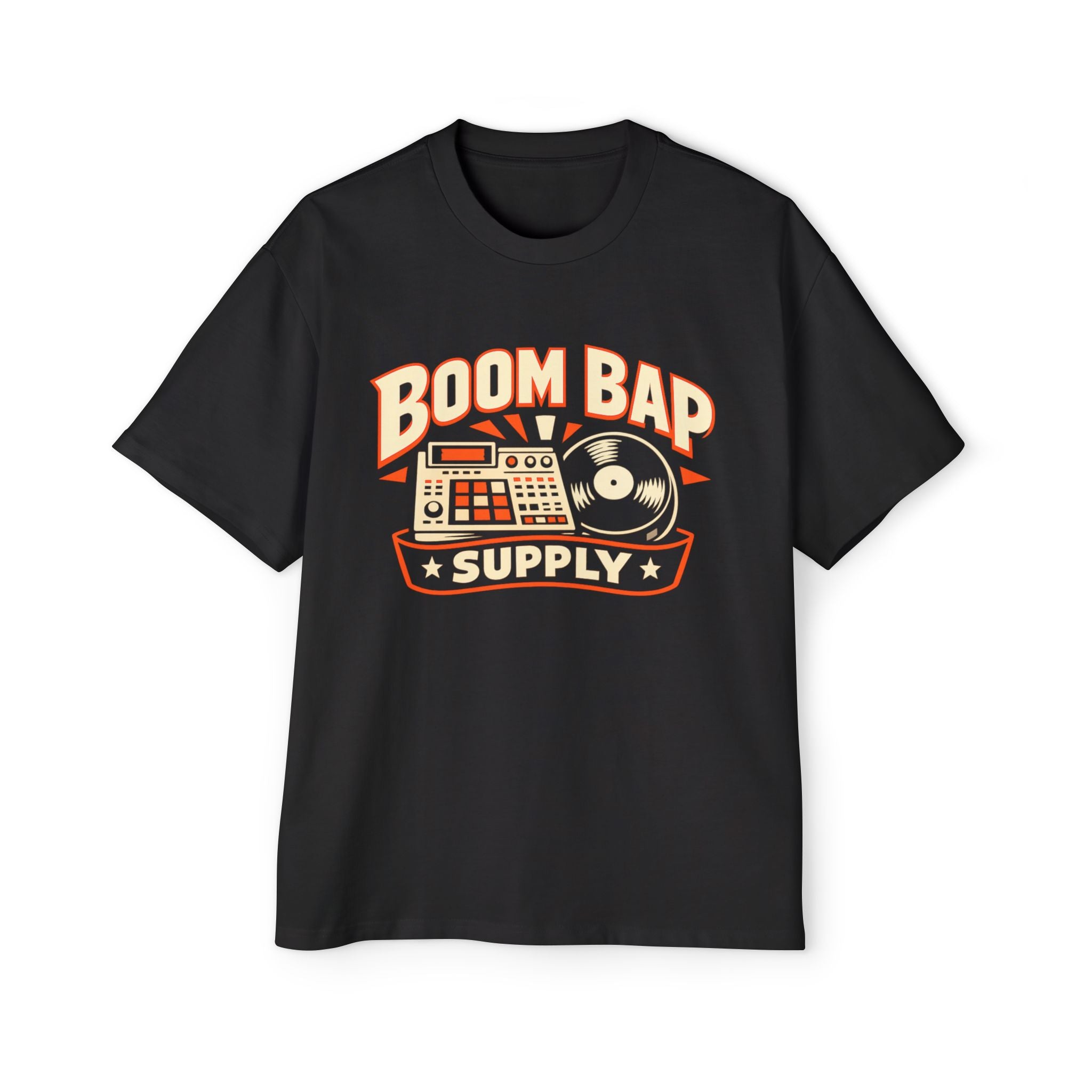 Boom Bap Supply T-Shirt — Vintage Hip Hop Drum Machine & Vinyl Tee