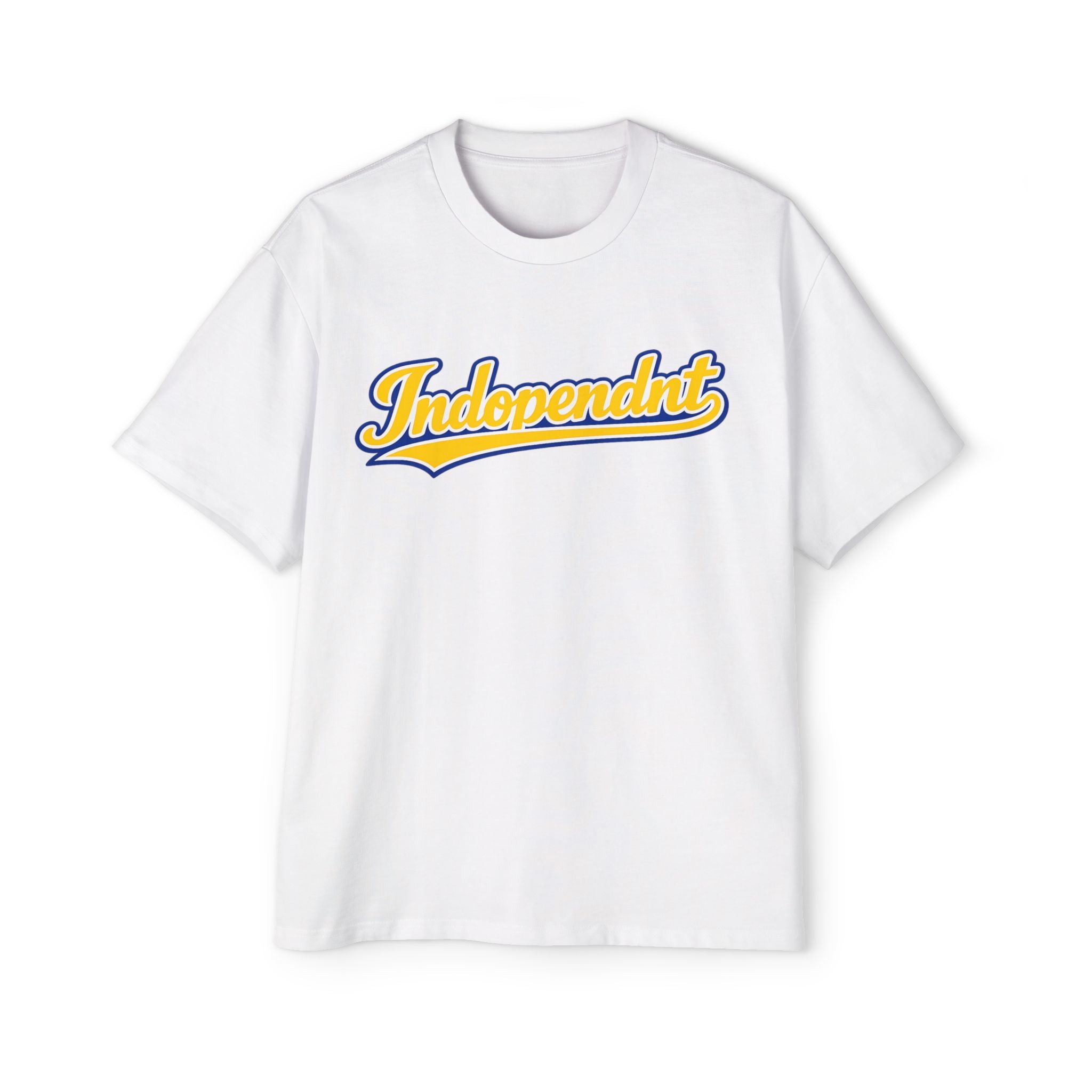 Independnt Script Tee — Retro Yellow & Blue Oversized Men’s T-Shirt