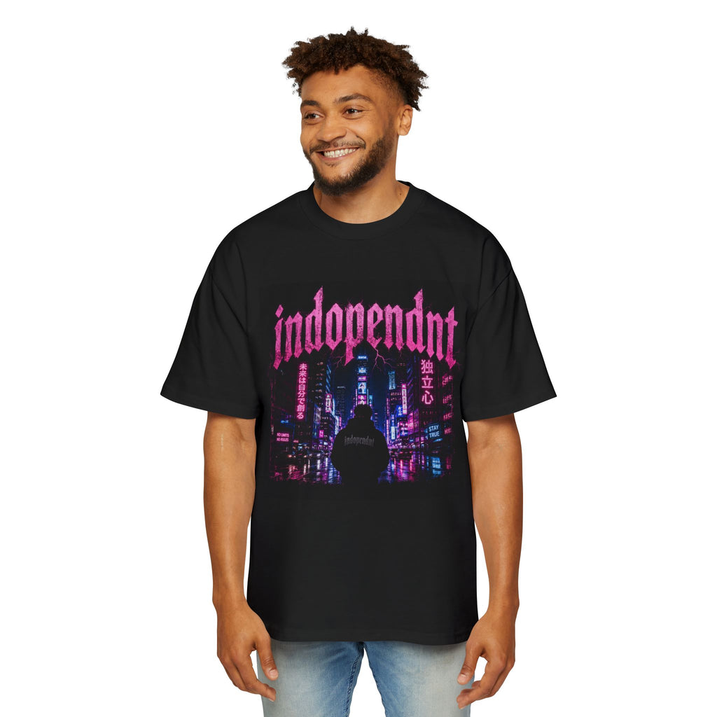 Independent Neon City Tee — Men’s Oversized Cyberpunk Graphic T‑Shirt