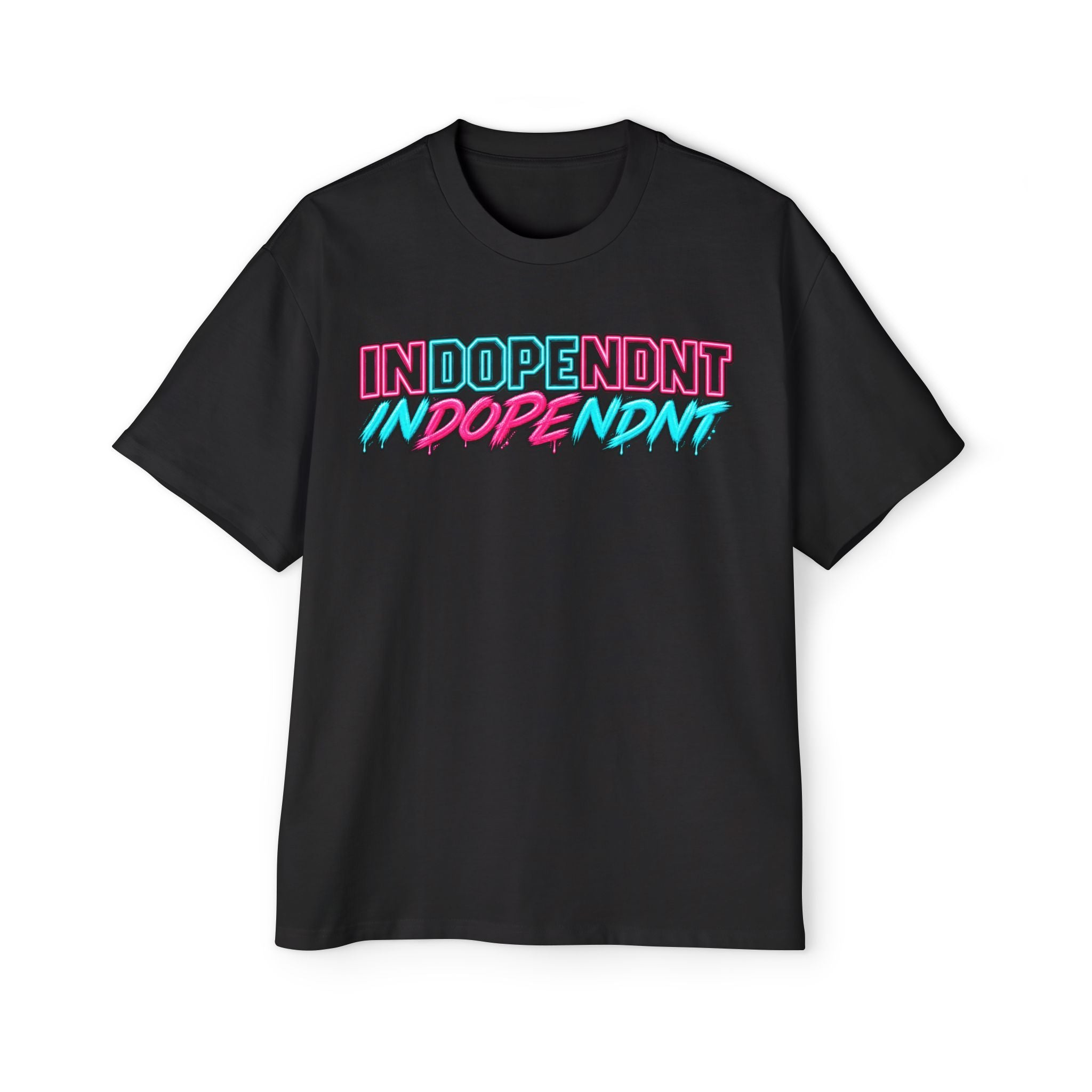 Oversized Tee — "INDOPENDNT" Retro 80s Neon Graphic Shirt