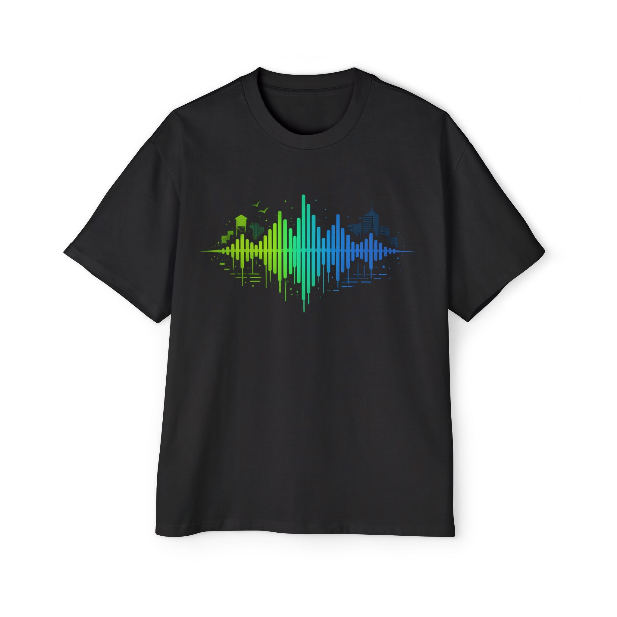 Audio Waveform Graphic Tee — Men's Oversized Music Soundwave T-Shirt