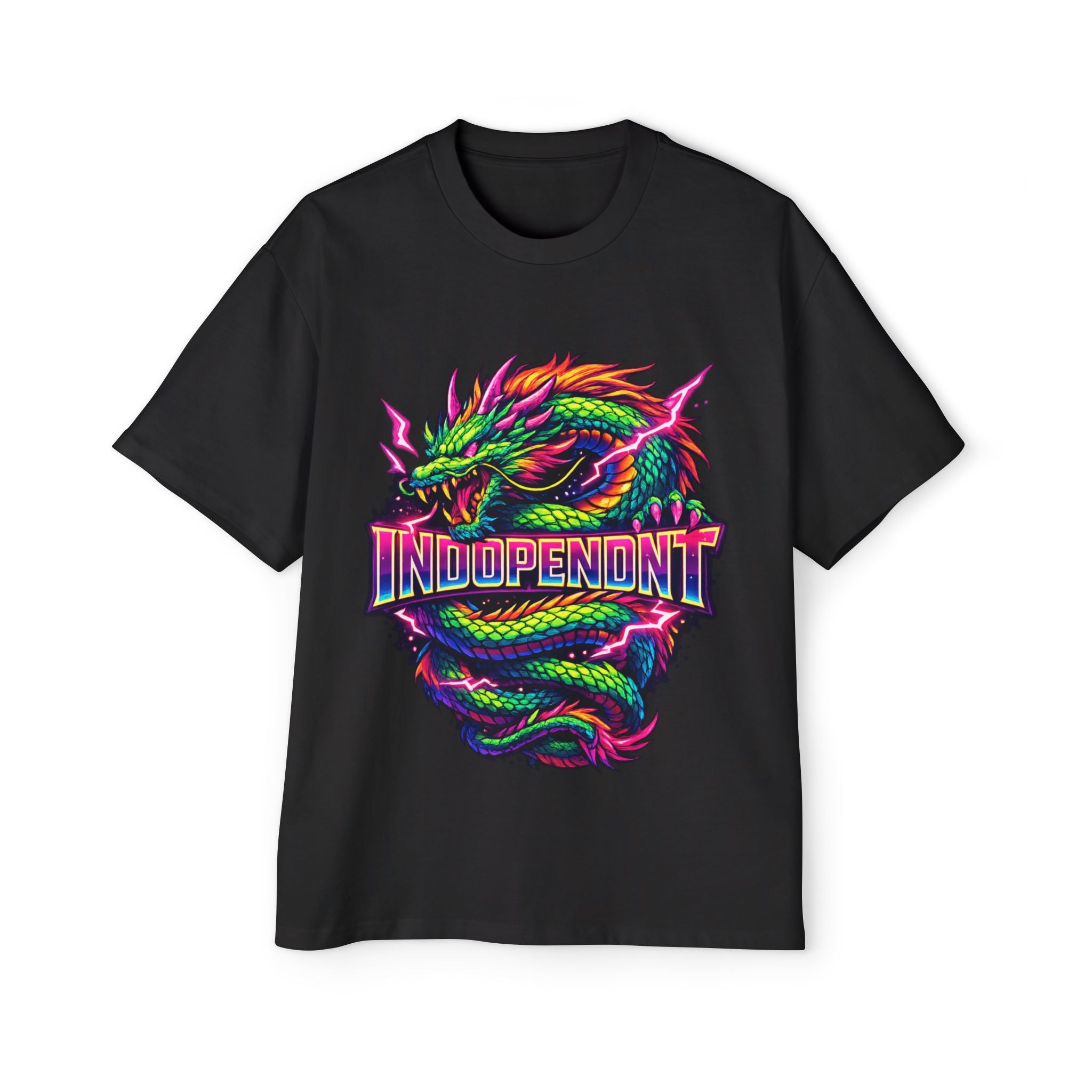 Dragon Graphic Tee — "Independent" Neon Asian-Style Streetwear