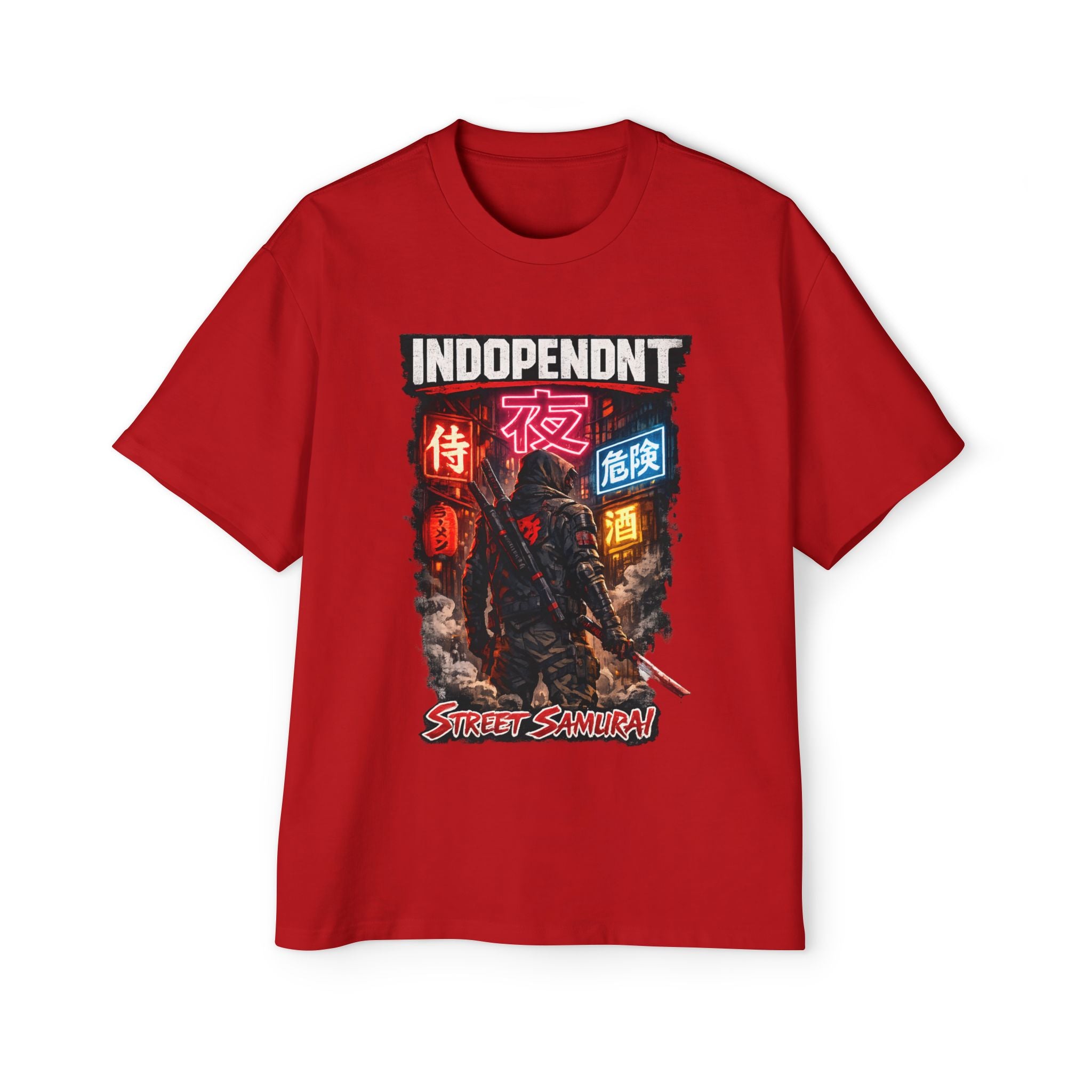Street Samurai Tee — 'Independent' Neon Samurai Graphic T-Shirt