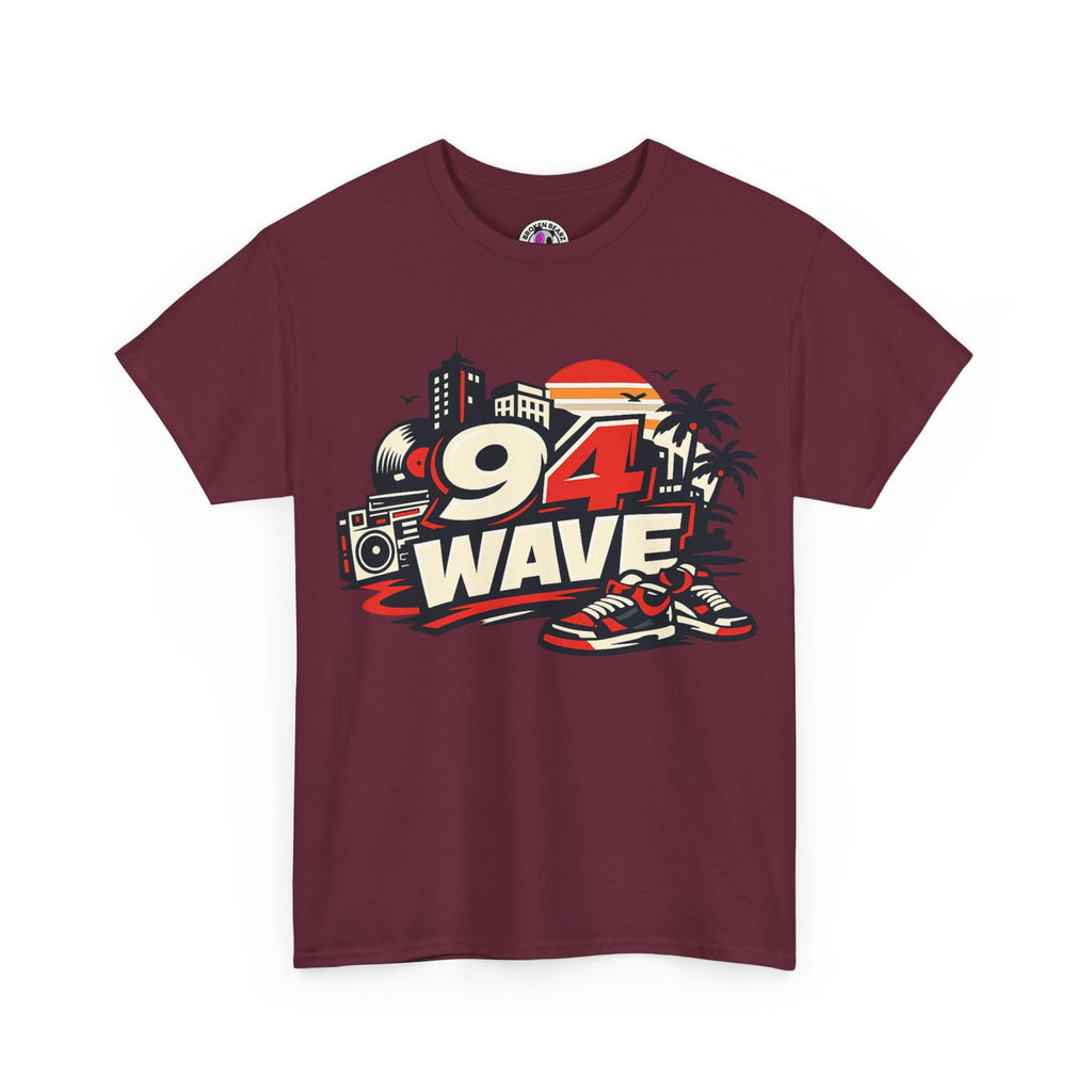 94 Wave Retro Beach Tee — Vintage Radio, Sneakers & Palm Trees Graphic Shirt