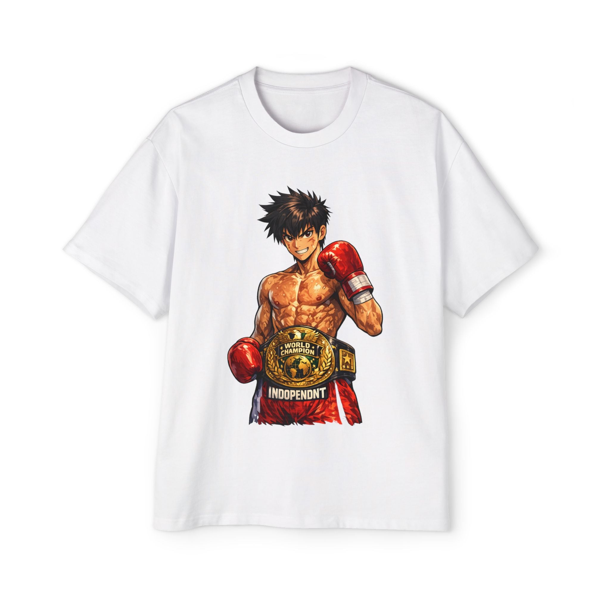 Boxing Champion Graphic Tee — Men’s Oversized Anime Fighter Shirt