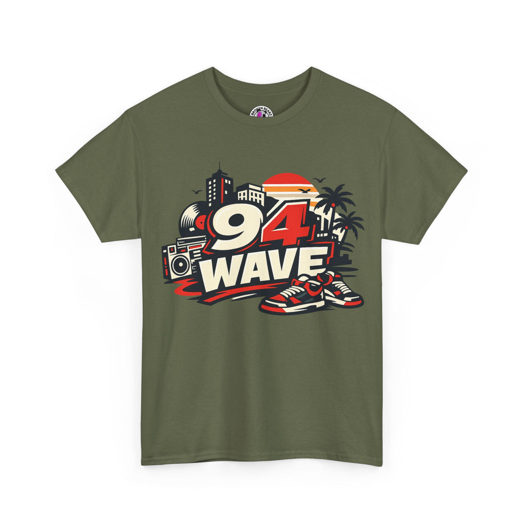 94 Wave Retro Beach Tee — Vintage Radio, Sneakers & Palm Trees Graphic Shirt