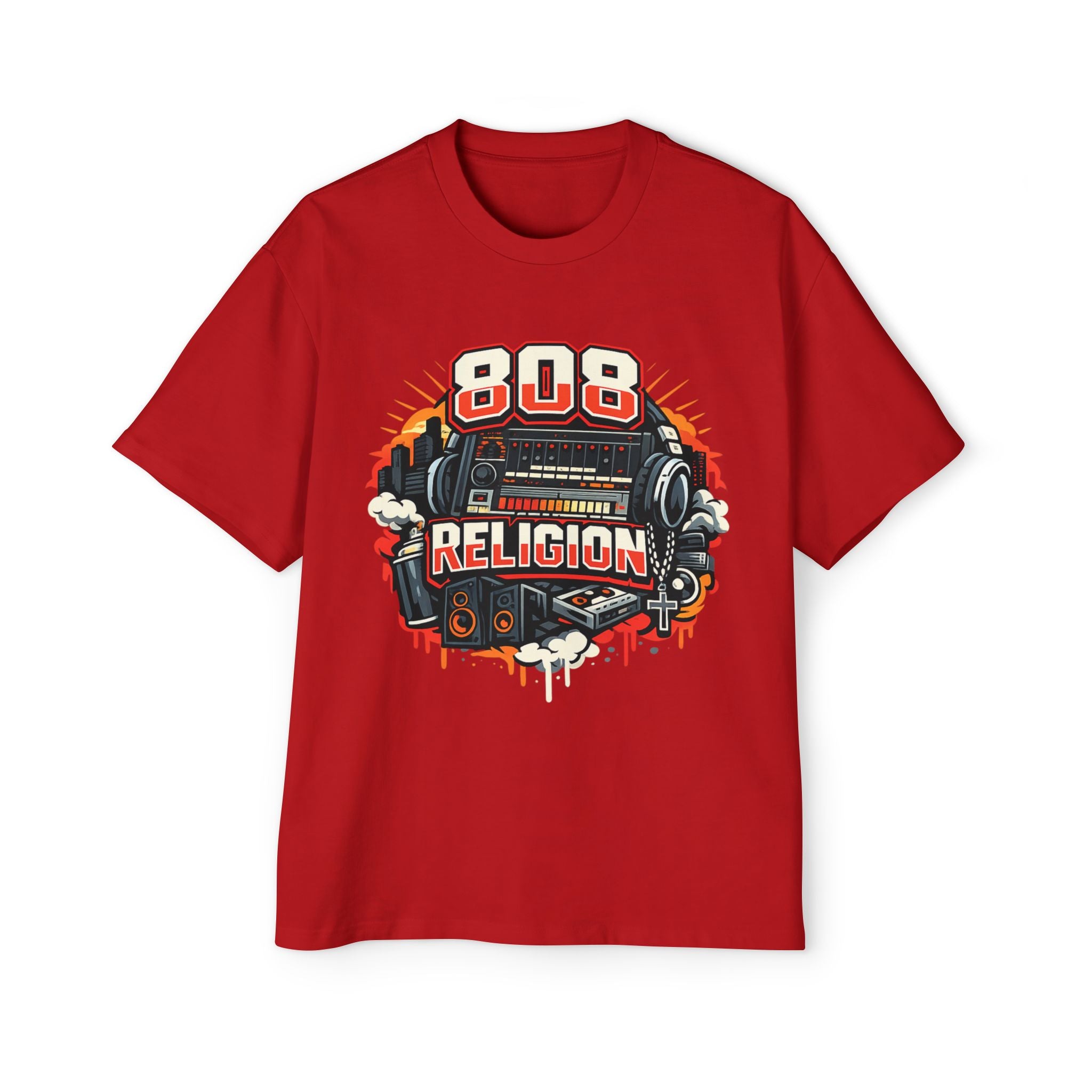 808 Religion Tee — Retro Boombox Graphic T-Shirt for Music Lovers