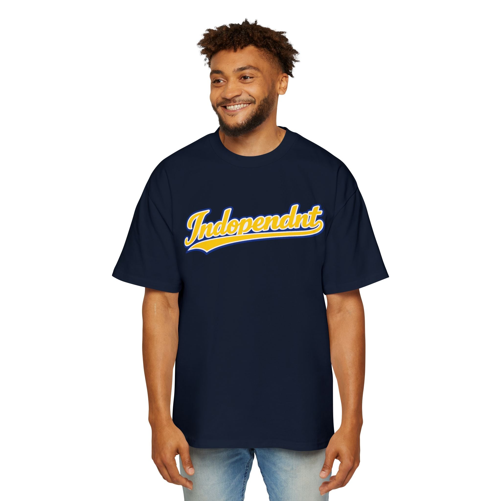 Independnt Script Tee — Retro Yellow & Blue Oversized Men’s T-Shirt