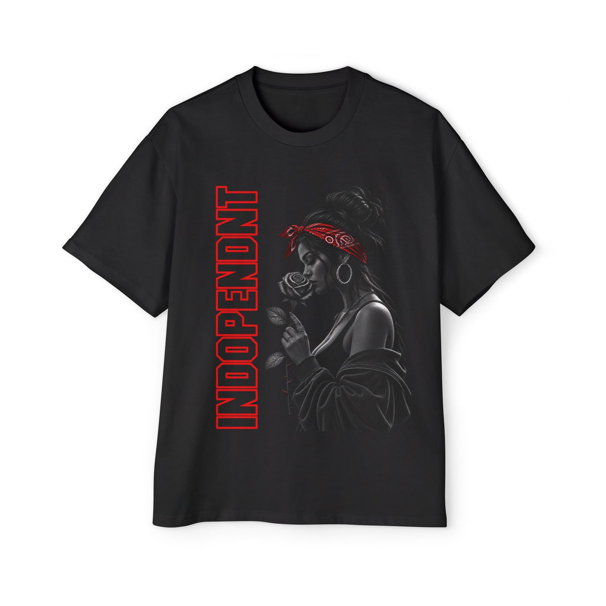Oversized Tee — 'Indopendnt' Rose Girl Graphic