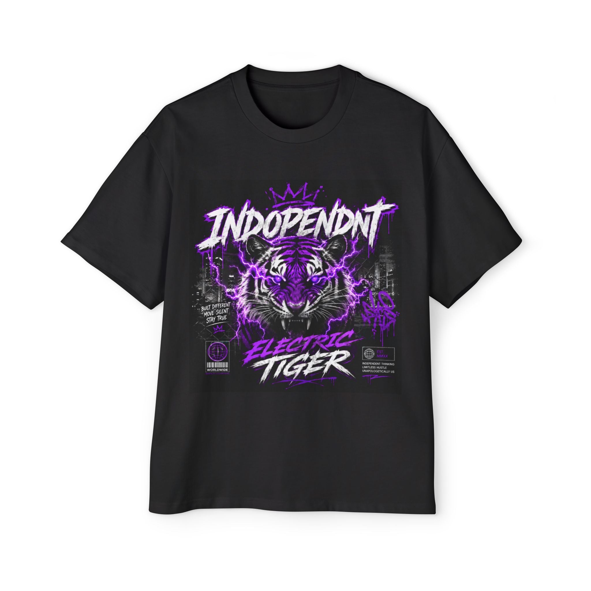 Electric Tiger Graphic Tee — "Indopendnt" Retro Neon Streetwear