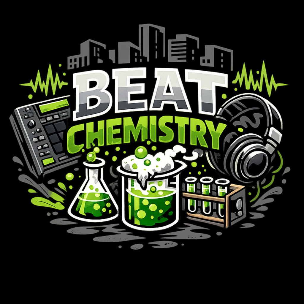 Beat Chemistry T-Shirt — Music Producer DJ Headphones & Lab Beakers Graphic Tee