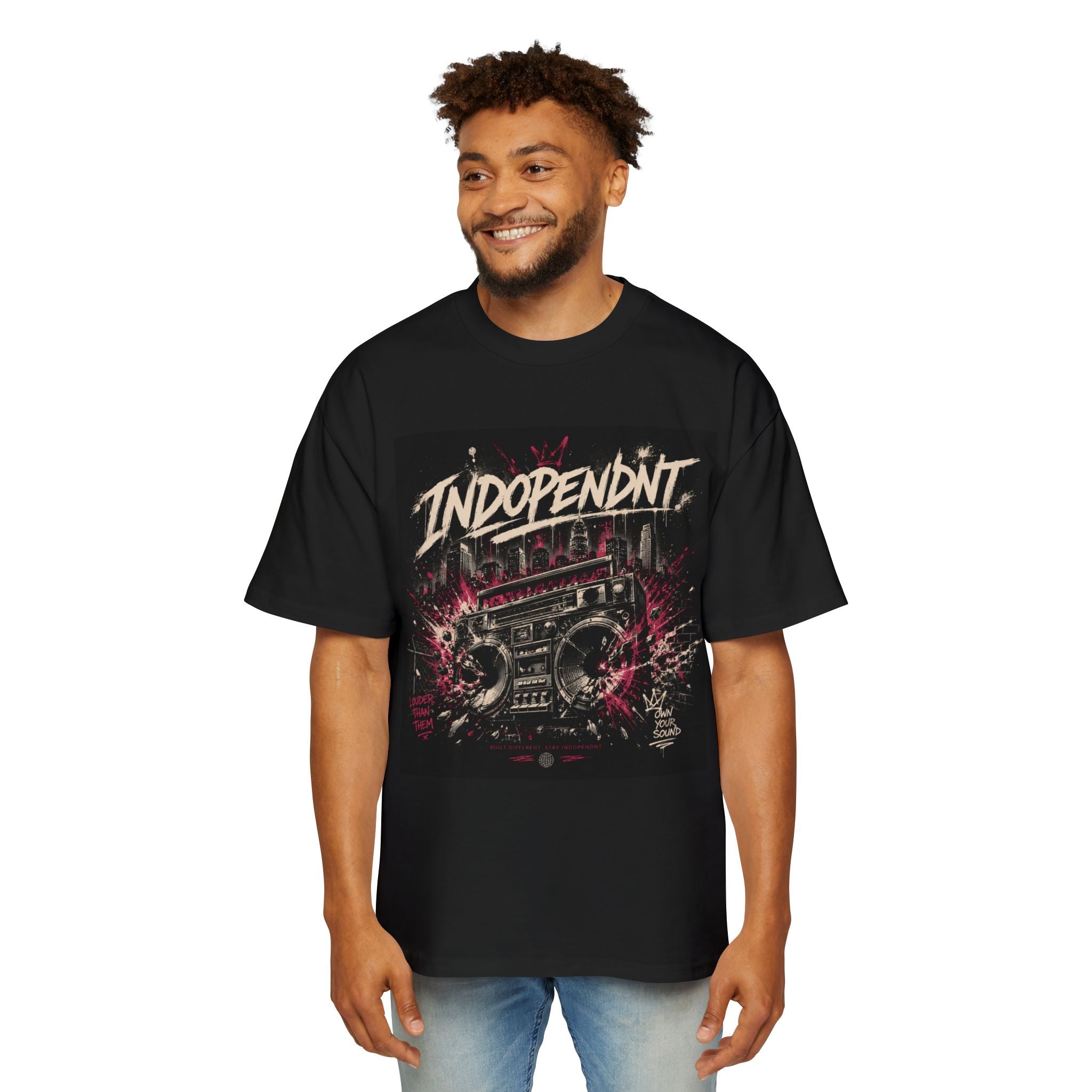 Indopendnt Boombox Graphic Tee — Men's Oversized Retro Music T-Shirt