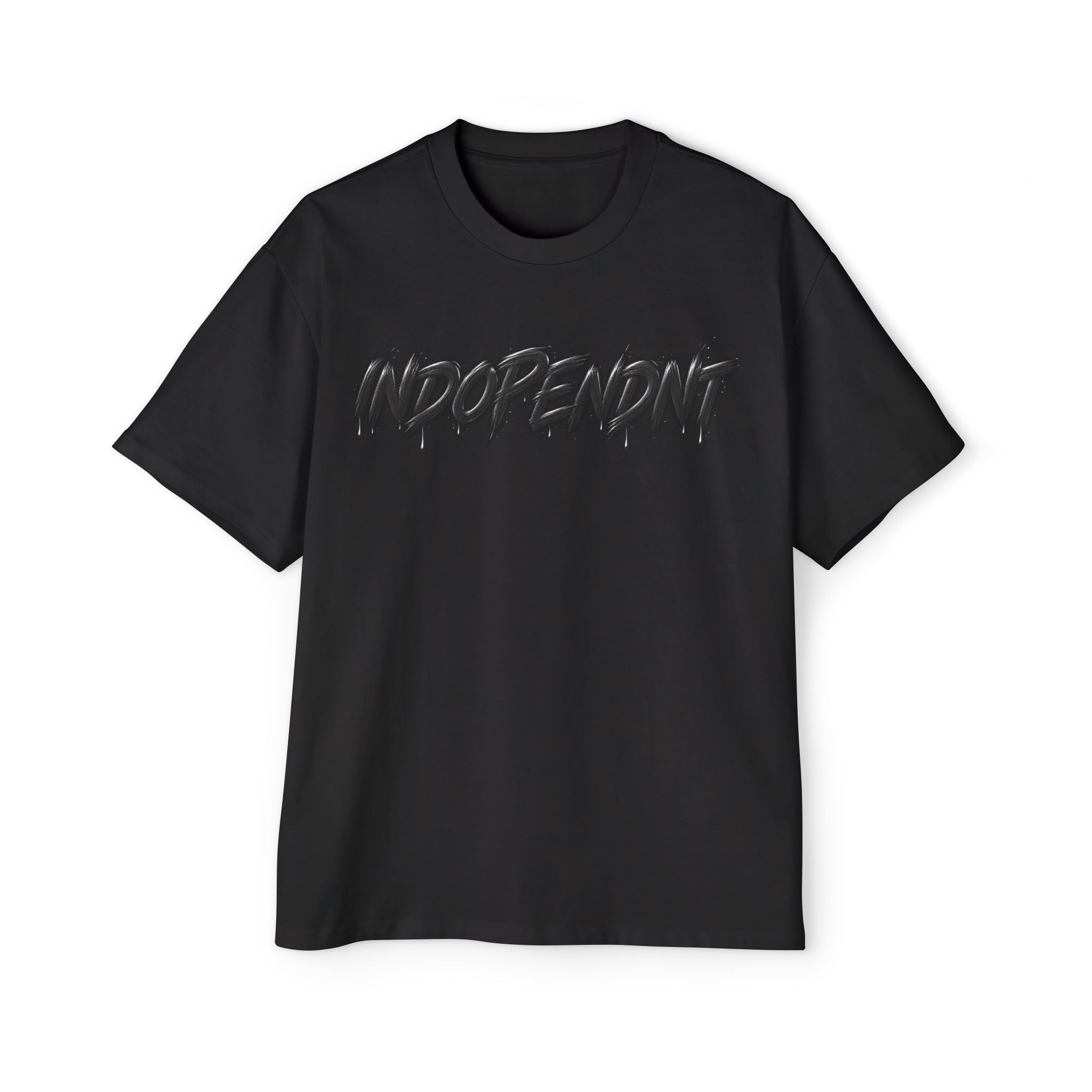 Independent Graphic Tee — Men’s Oversized White T-Shirt with Bold Brush Script