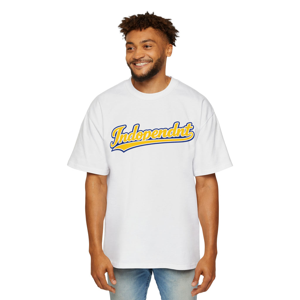 Independnt Script Tee — Retro Yellow & Blue Oversized Men’s T-Shirt