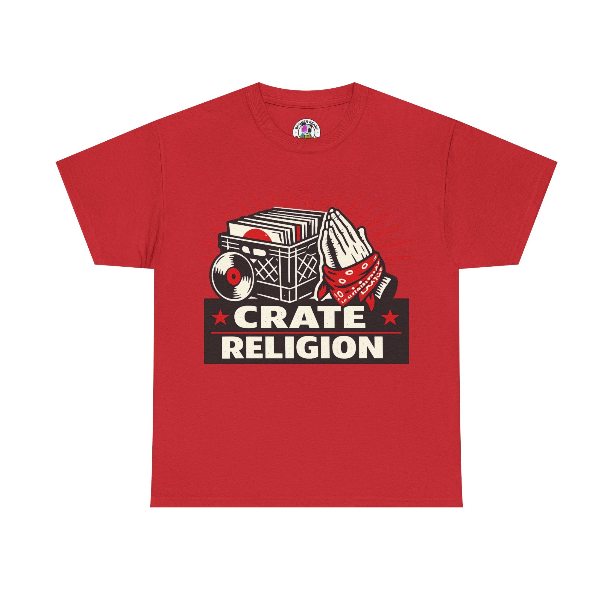 Crate Religion T-Shirt — Vintage Boombox & Praying Hands DJ Tee