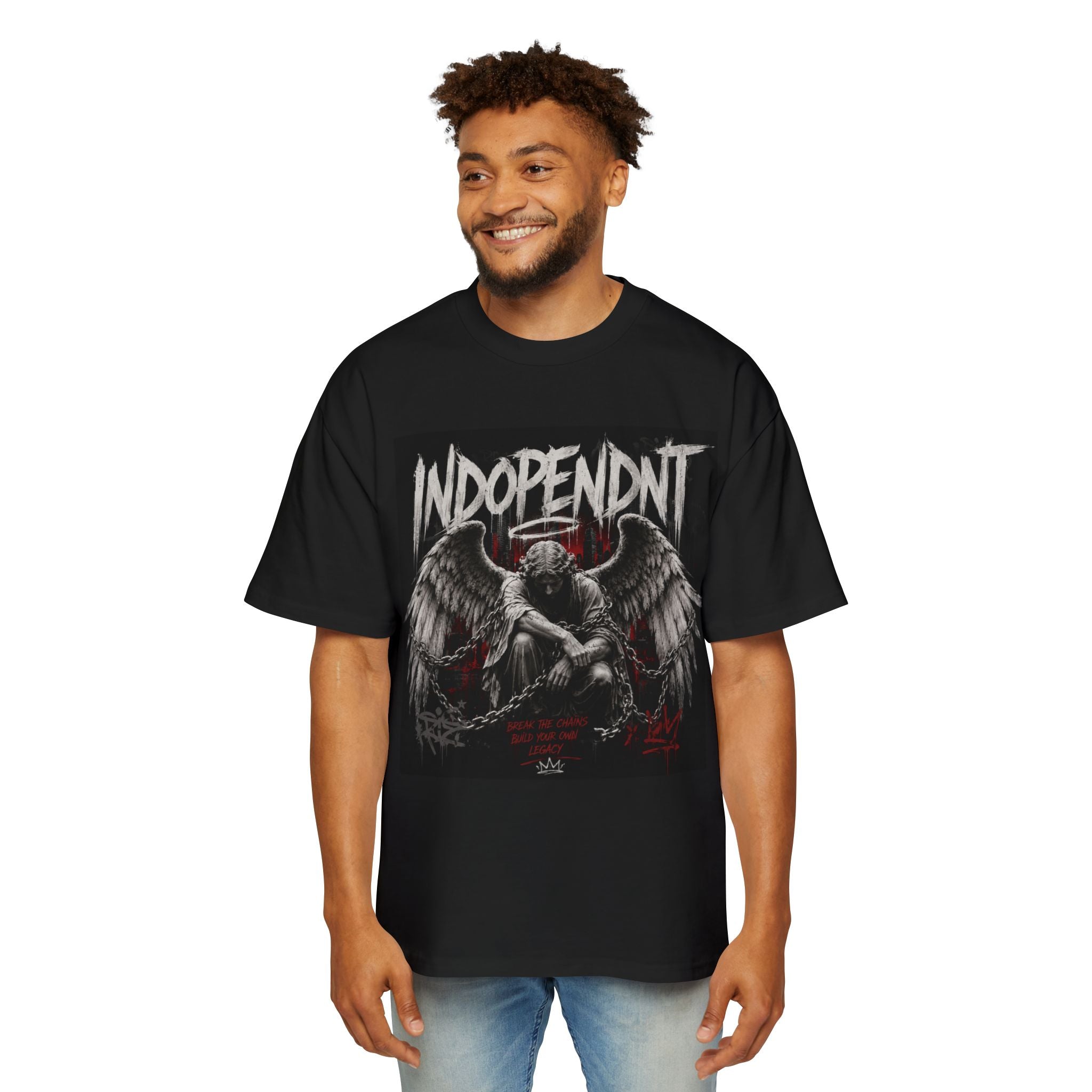 Graphic Tee — 'Independent' Fallen Angel Wings Heavy Oversized T-Shirt