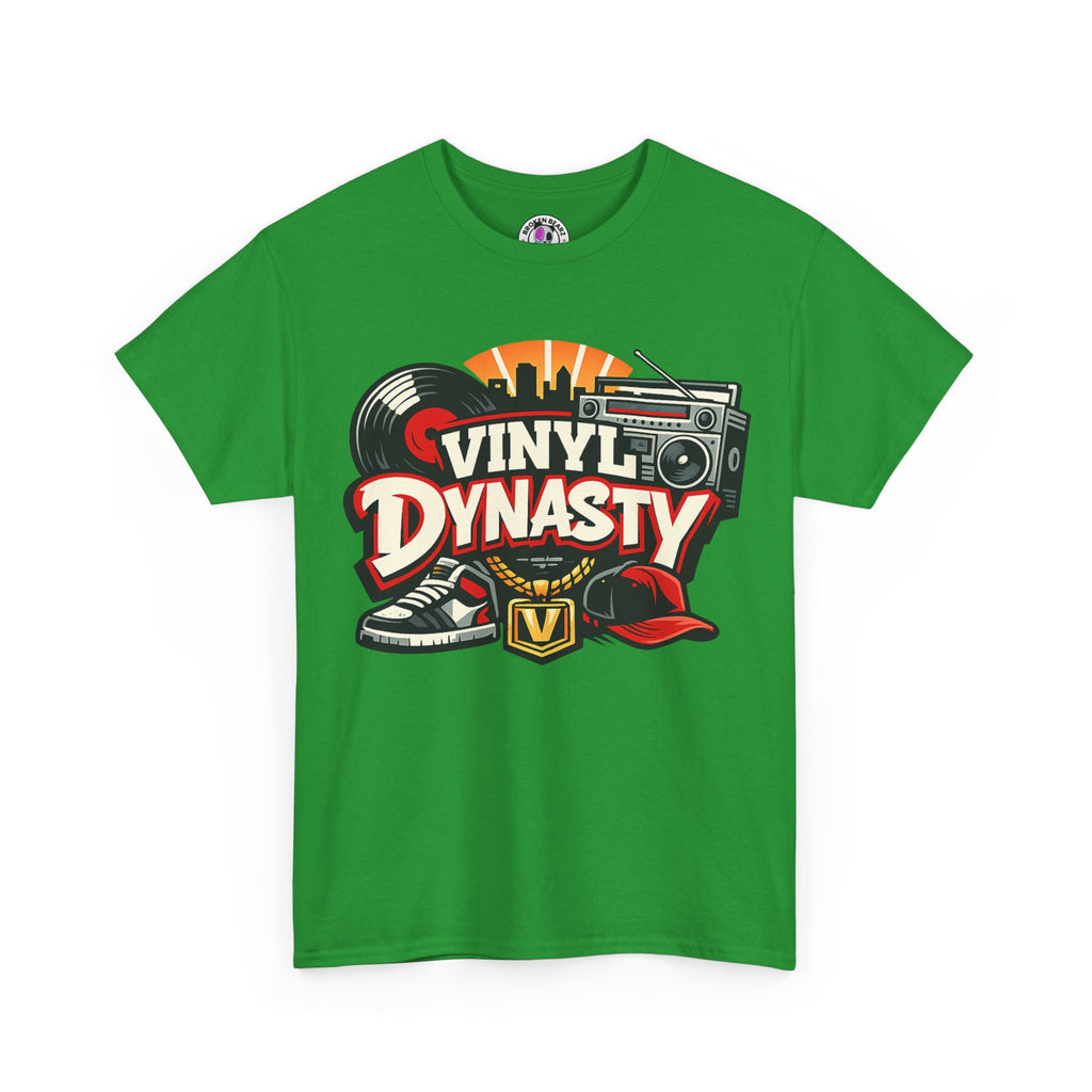 T-Shirt — "Vinyl Dynasty" Retro Music Tee (Record, Boombox & Sneaker Graphic)