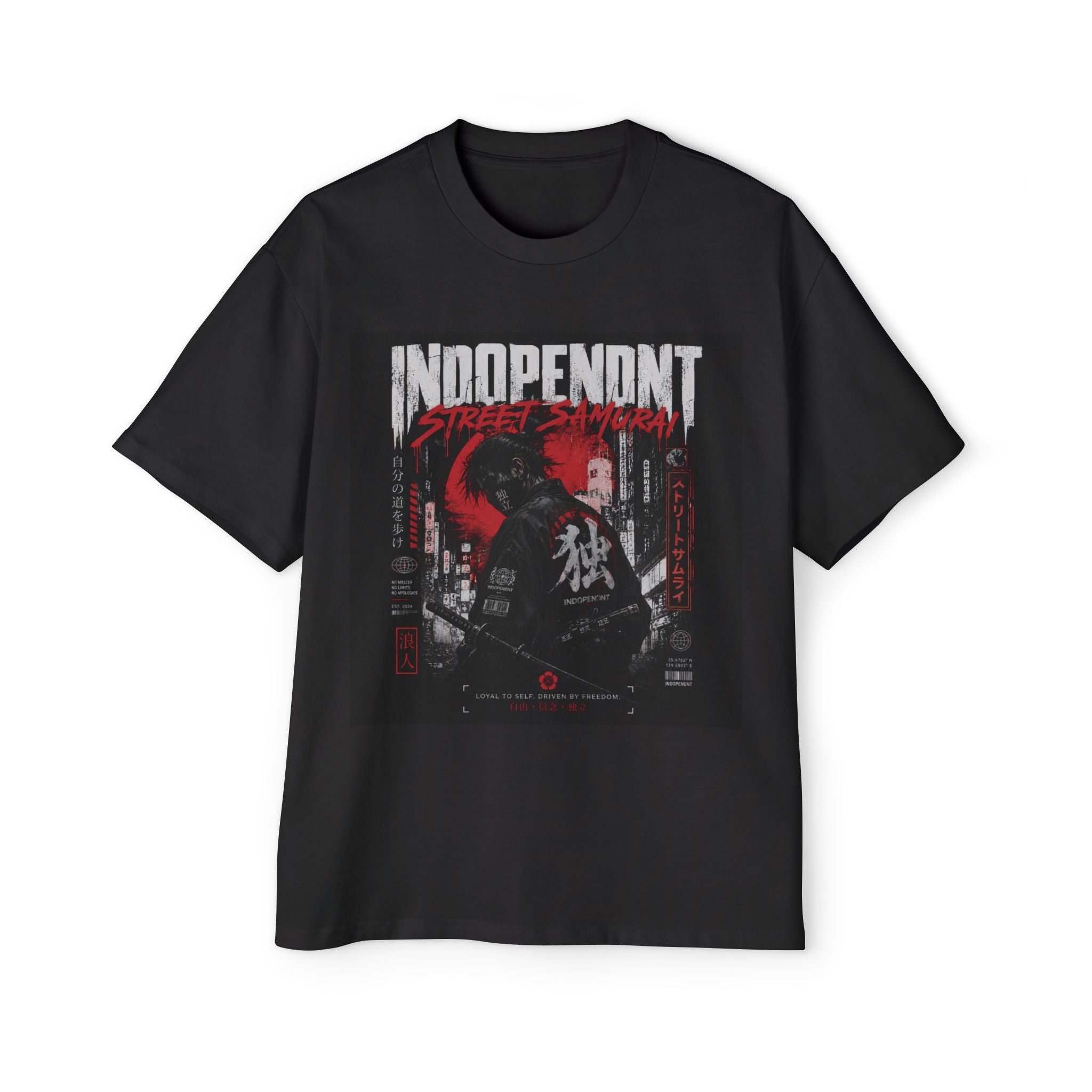 Independent Streetwear Tee — Red Samurai Graphic Men’s Oversized T-Shirt