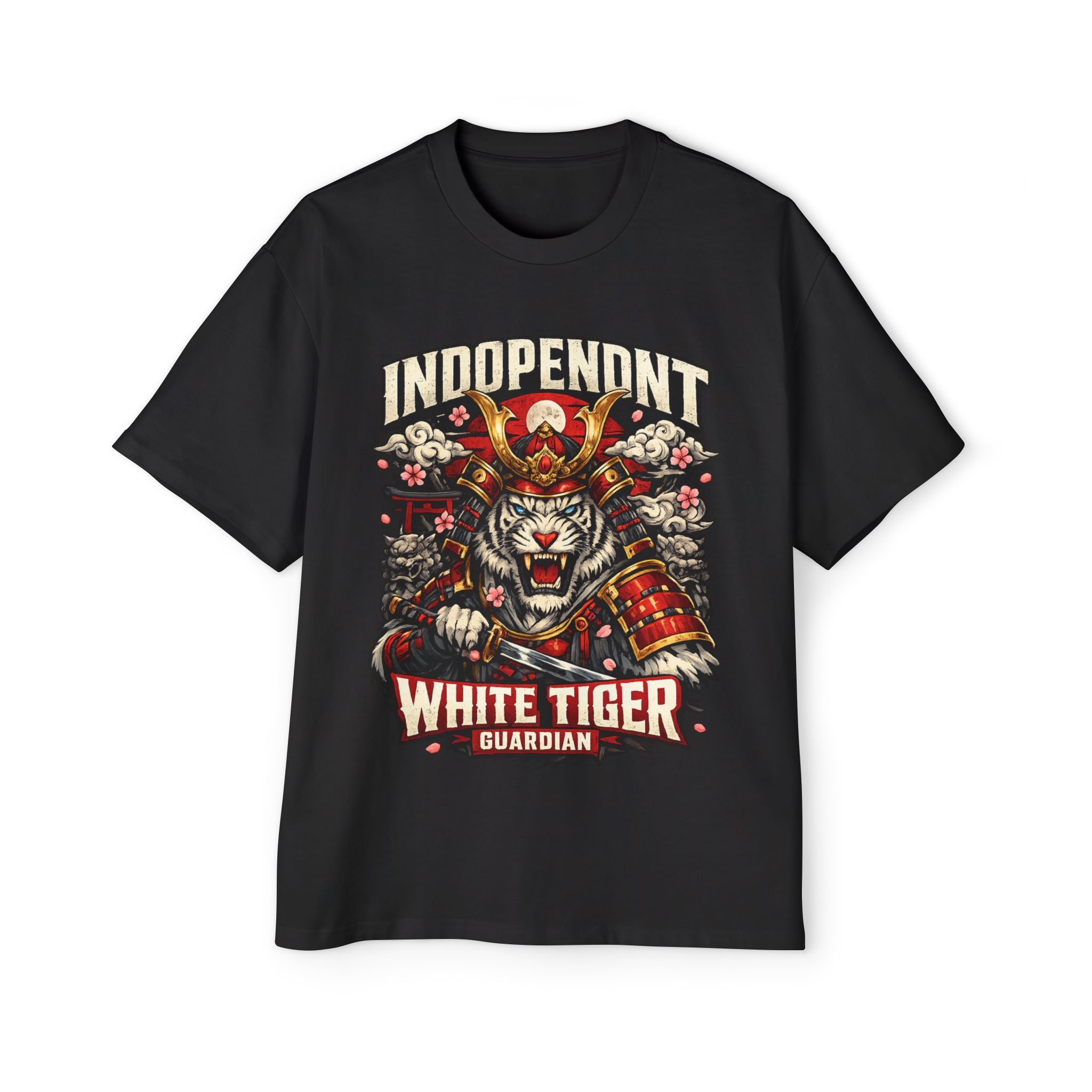 White Tiger Samurai Tee — 'Independent White Tiger Guardian' Graphic Men's Shirt