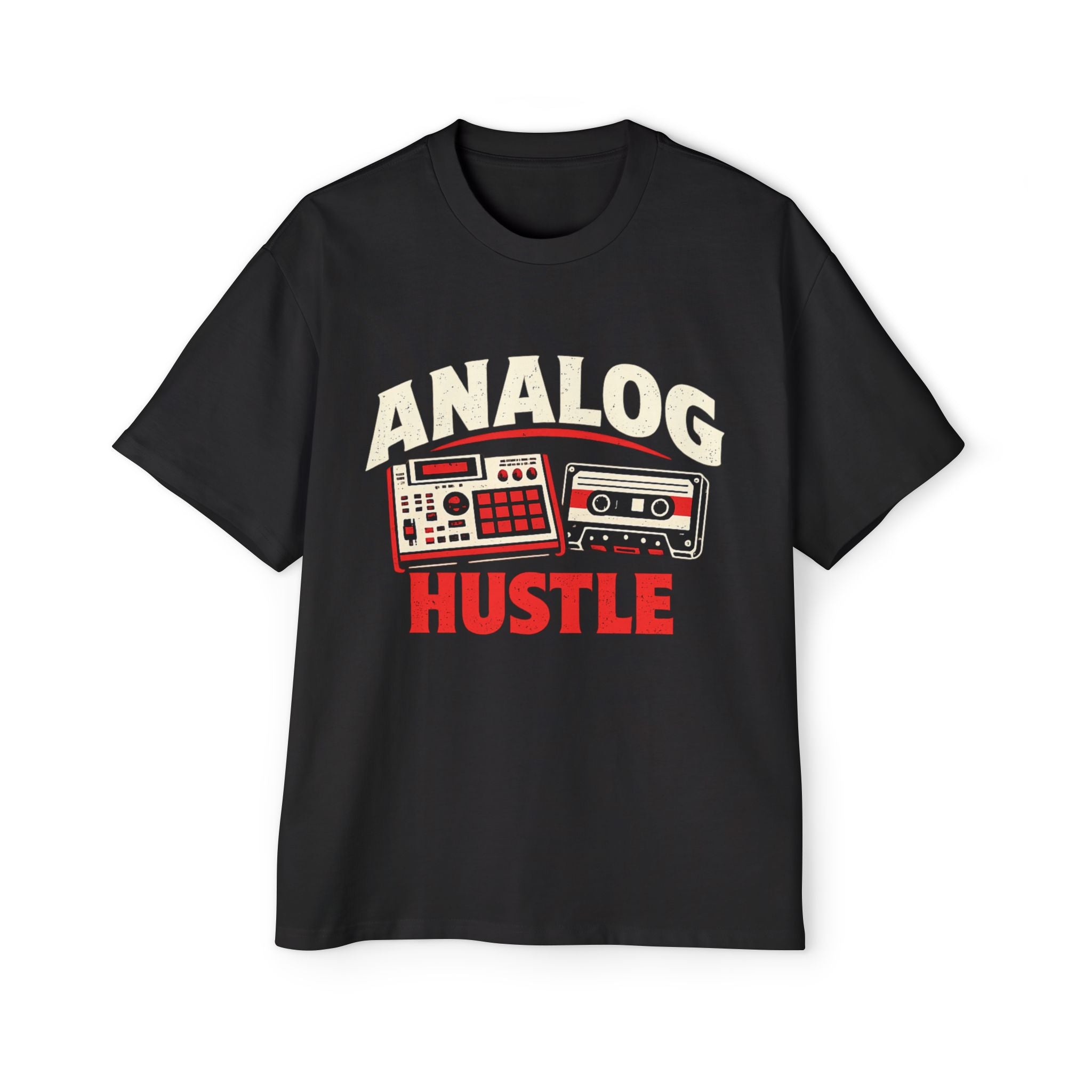 Analog Hustle T-Shirt — Retro Cassette & Drum Machine Graphic Tee