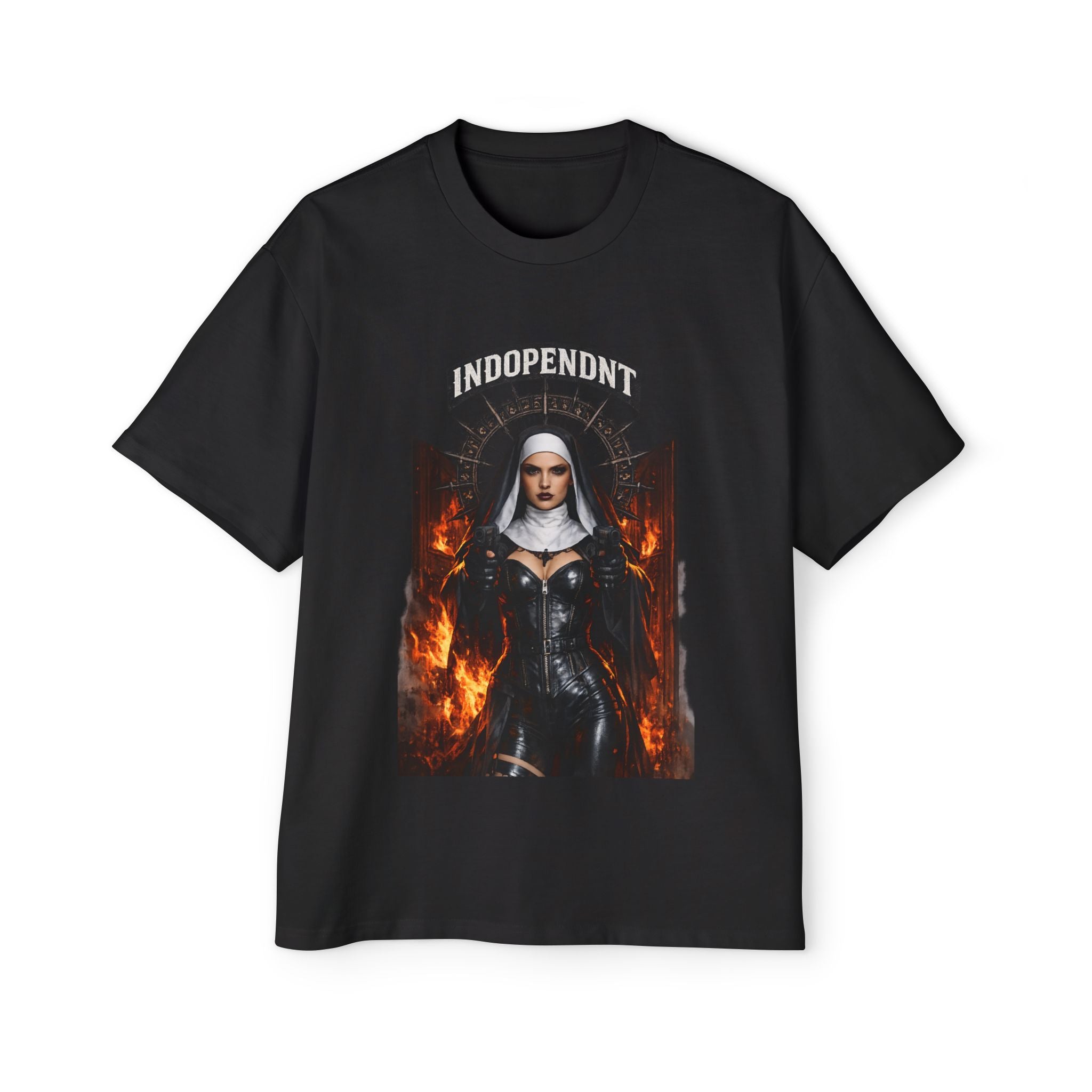Graphic Tee — "Indopendnt" Fiery Gothic Nun Streetwear